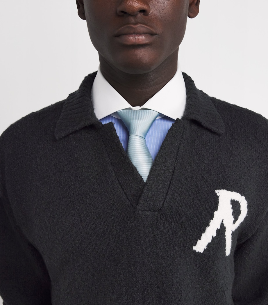 Cotton-Blend Bouclé Polo Sweater JET BLACK Image 6