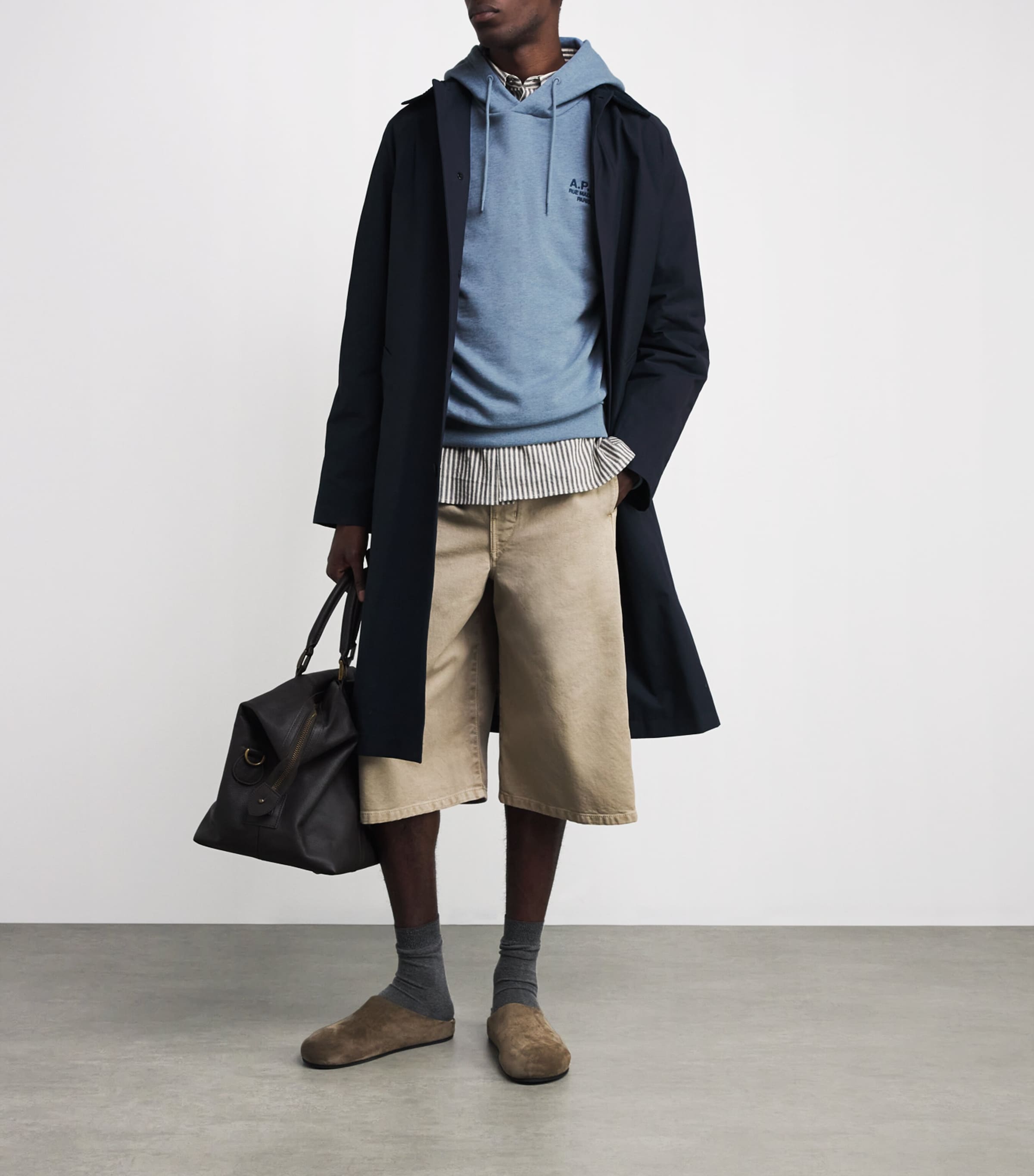 A.P.C. Mens Cotton Logo Hoodie Bleu Gris Chine/bleu Image 2