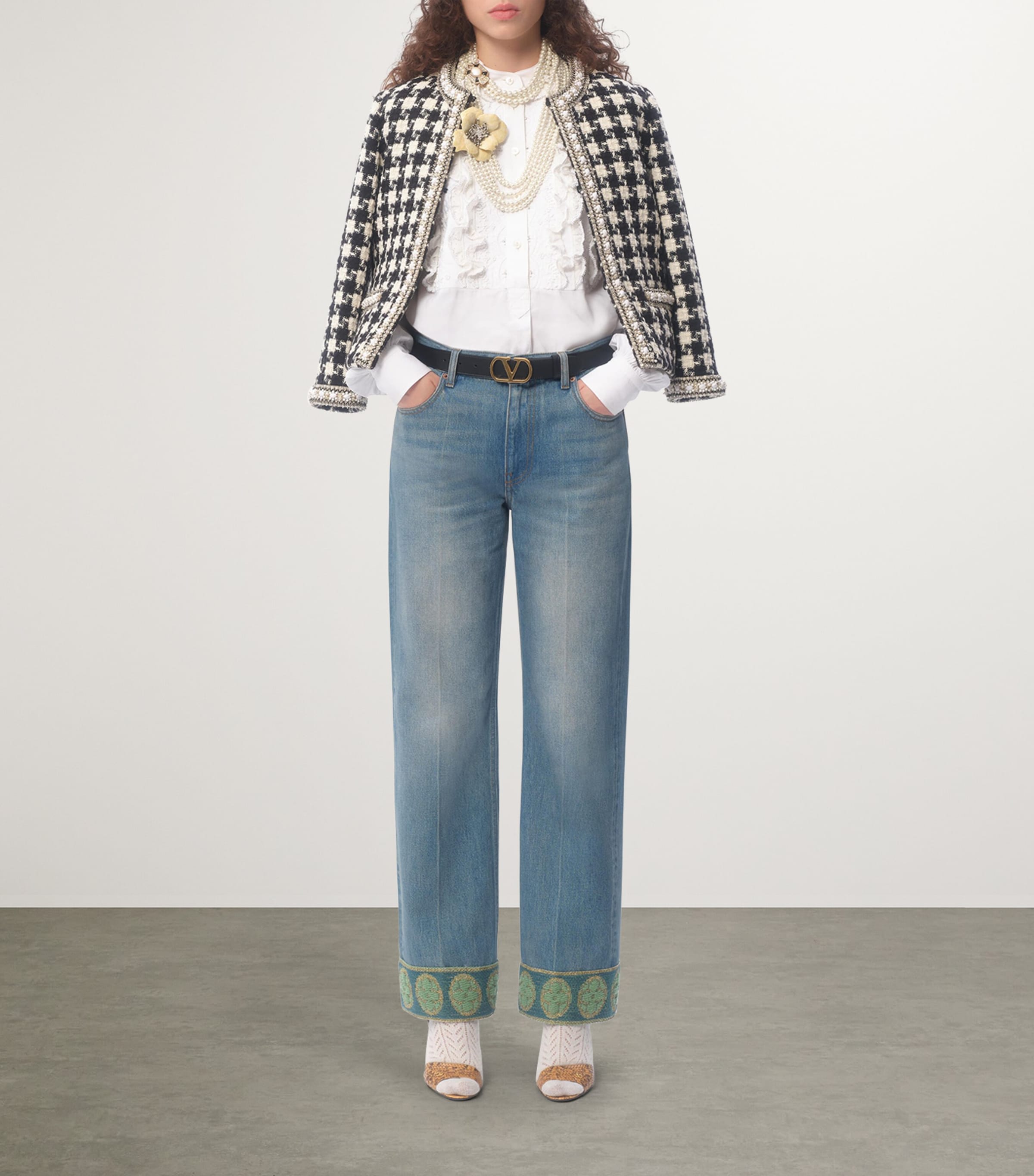 Valentino Womens Cotton-Silk-Blend Ruffled Shirt Image 6