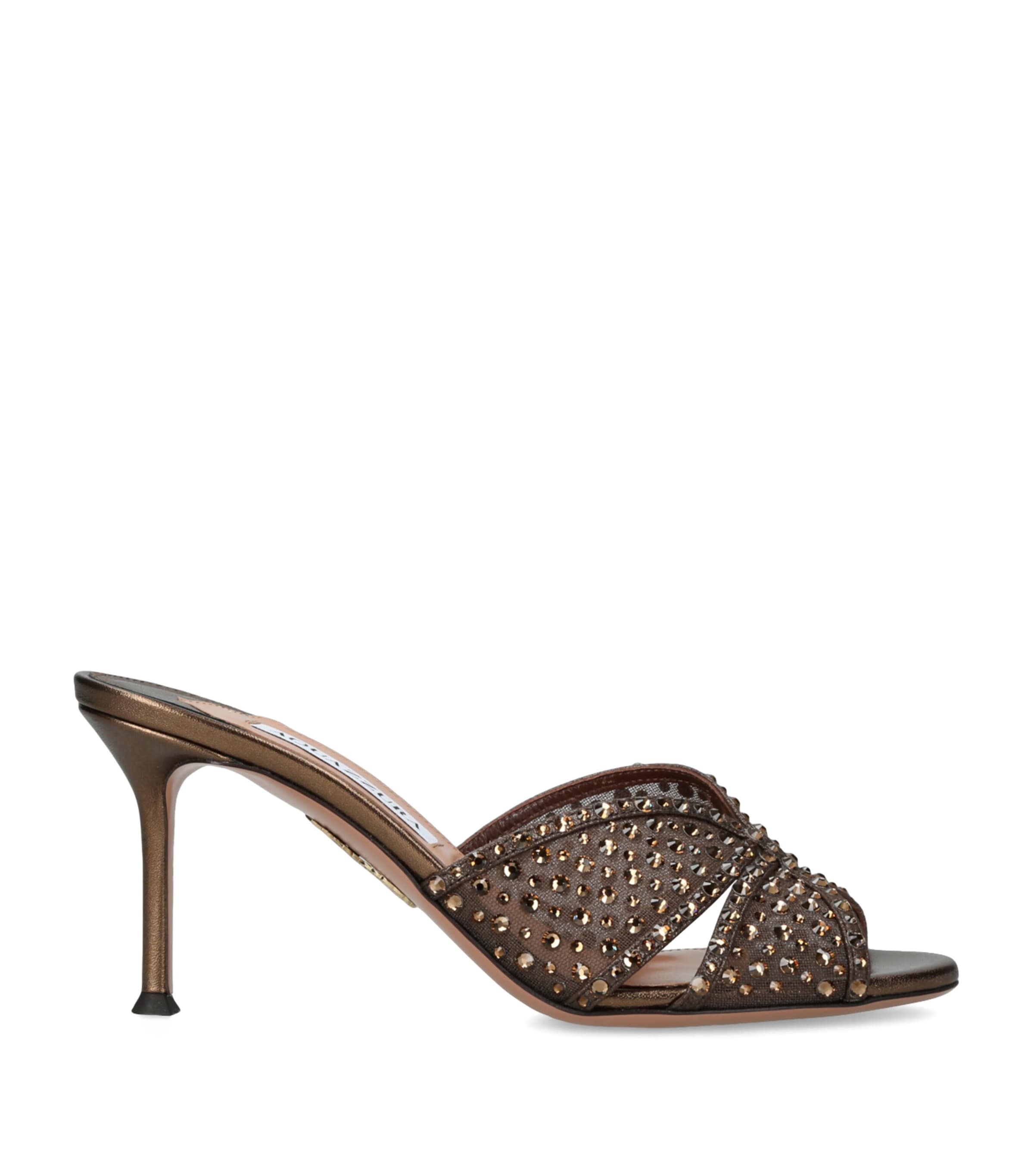 Aquazzura Crystal Lover Heeled Mules 75 Dark Brown Image 1
