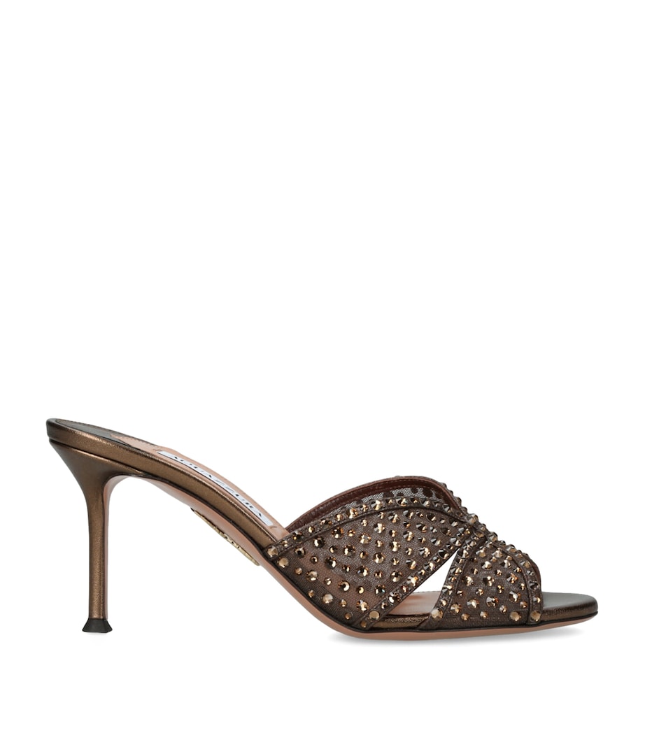 Aquazzura Crystal Lover Heeled Mules 75 Dark Brown Image 1