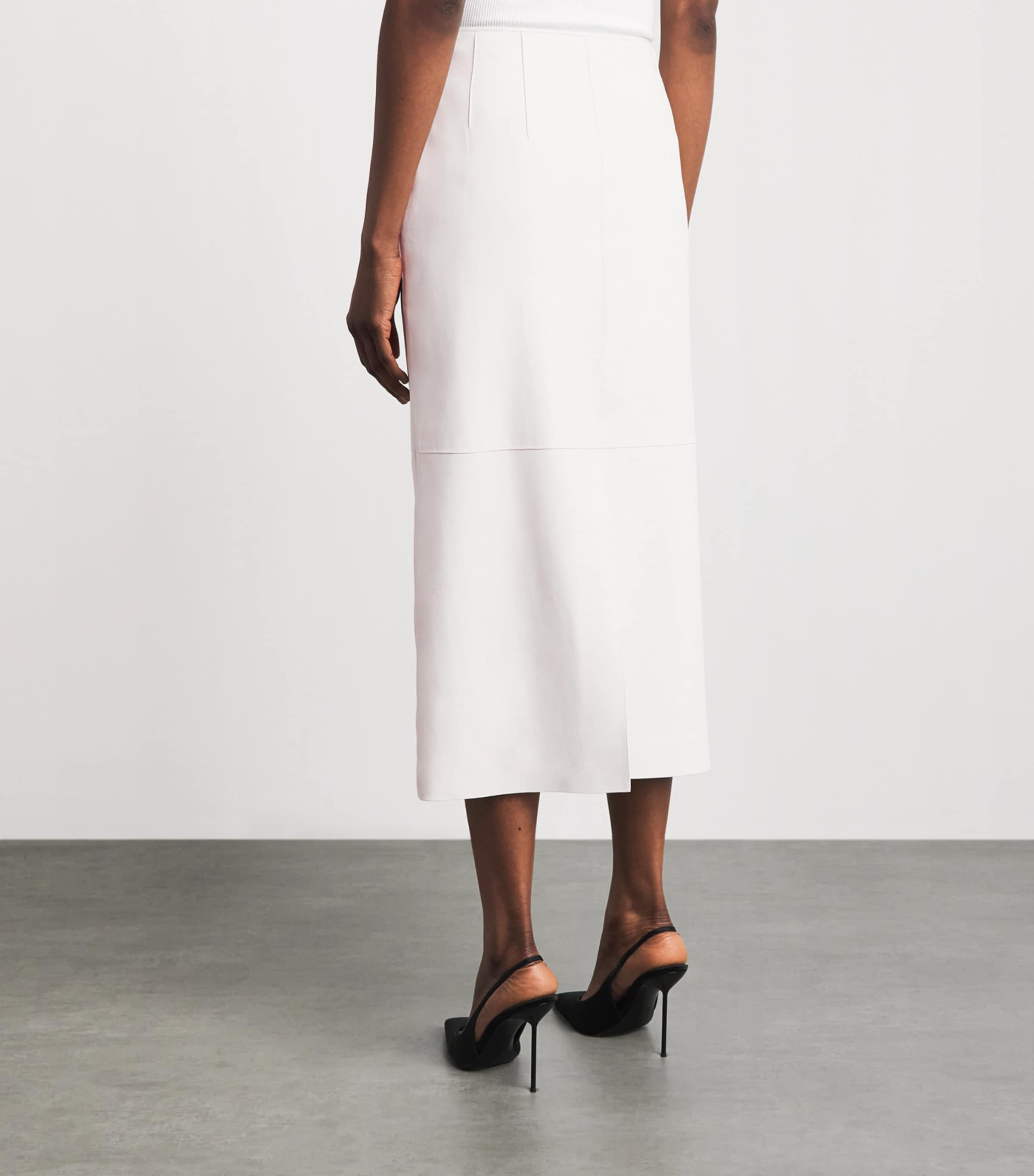 Lafayette 148 Womens Lambskin Midi Skirt White Image 5