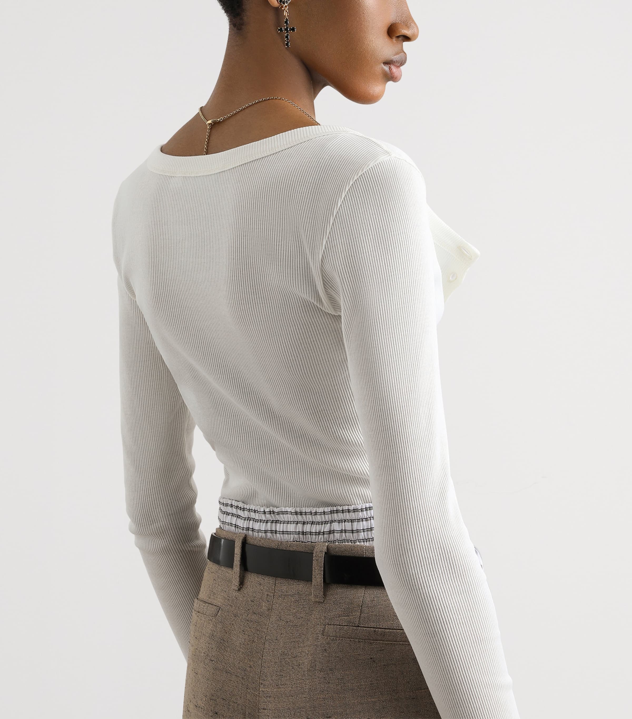 Dolce&Gabbana Womens Ribbed Long Sleeve Henley T-Shirt Natu Image 6
