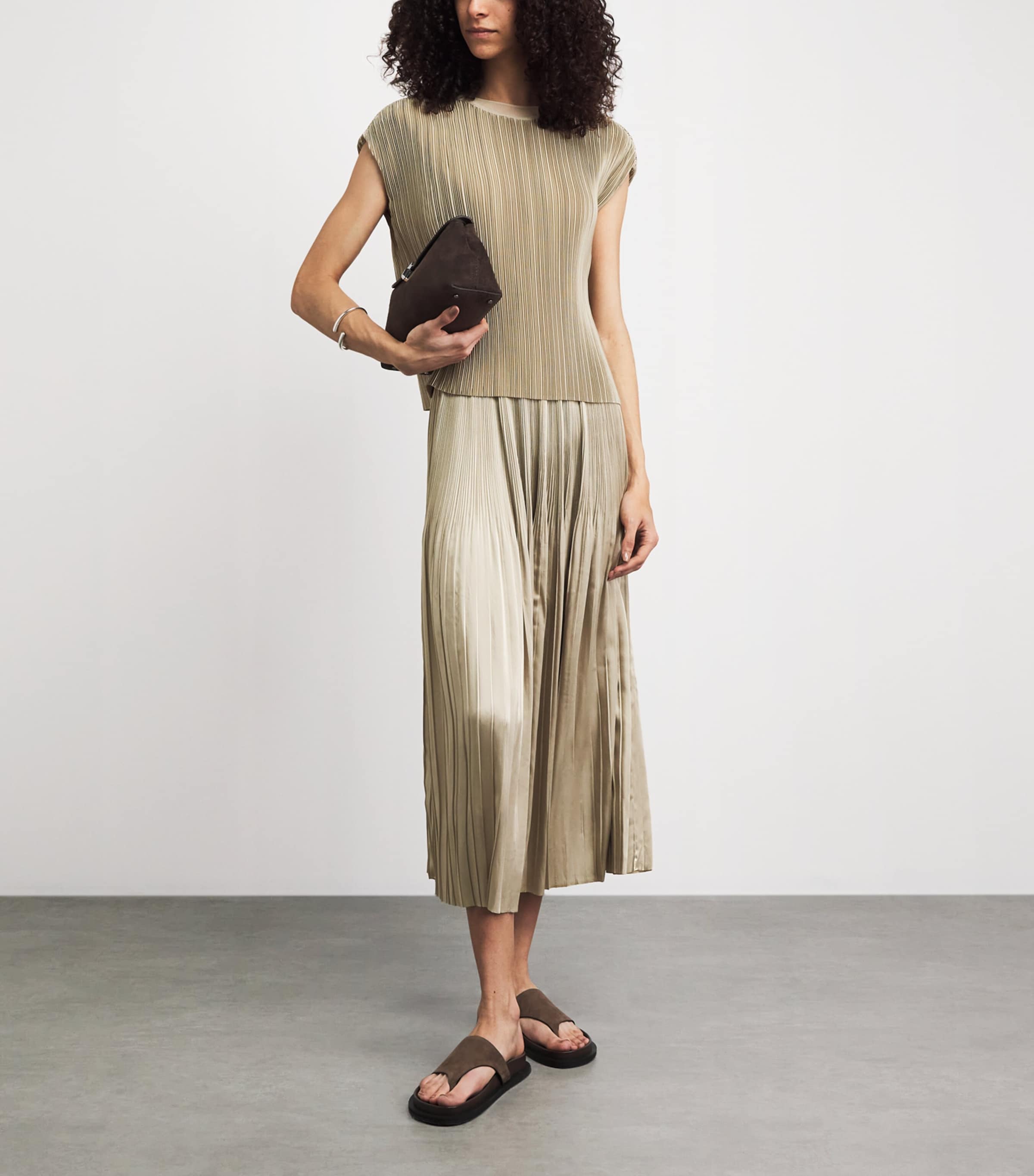 Joseph Womens Satin Pleated Rabat Midi Skirt Powder Image 2