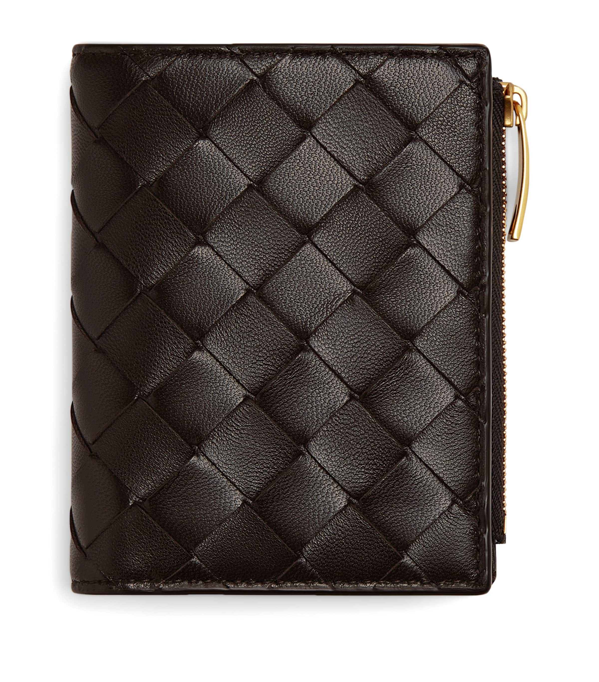 Bottega Veneta Leather Intrecciato Bifold Card Holder In Brown