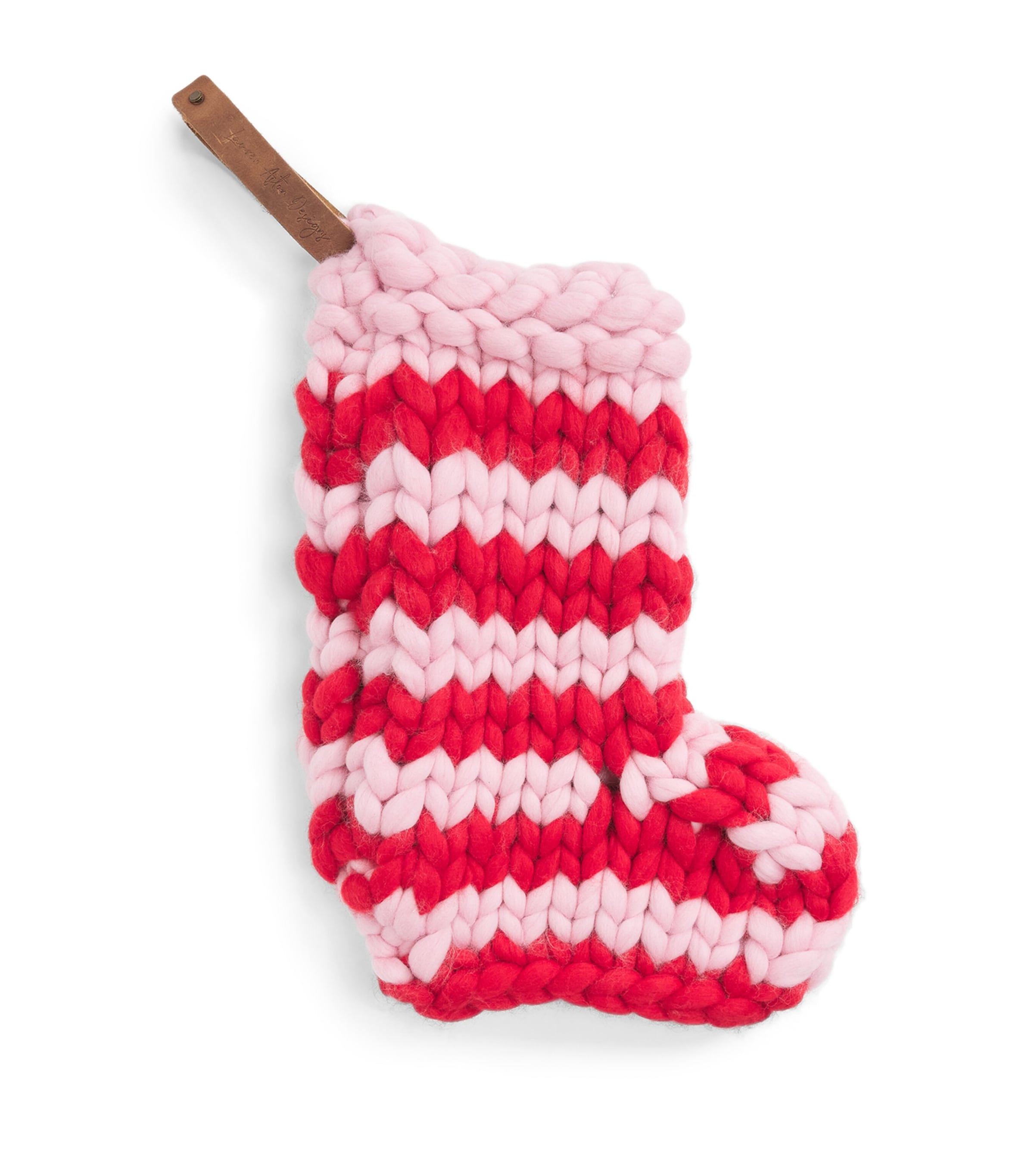 Lauren Aston Merino Wool Knitted Stocking Candyfloss & Scarlet Image 1