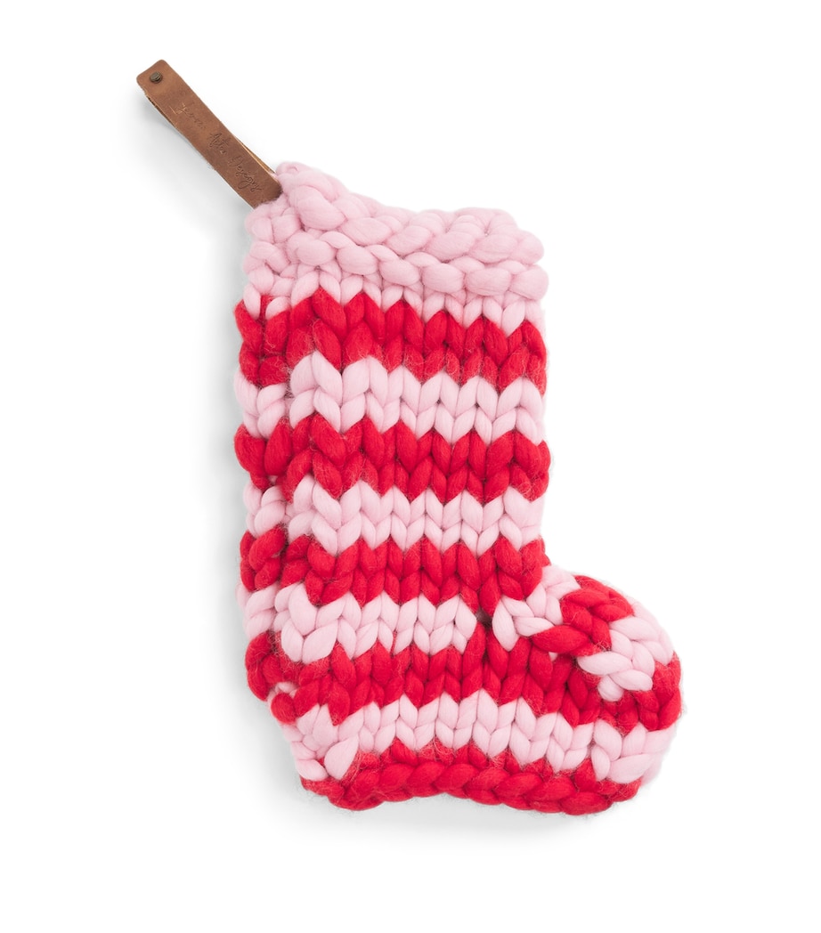 Lauren Aston Merino Wool Knitted Stocking Candyfloss & Scarlet Image 1