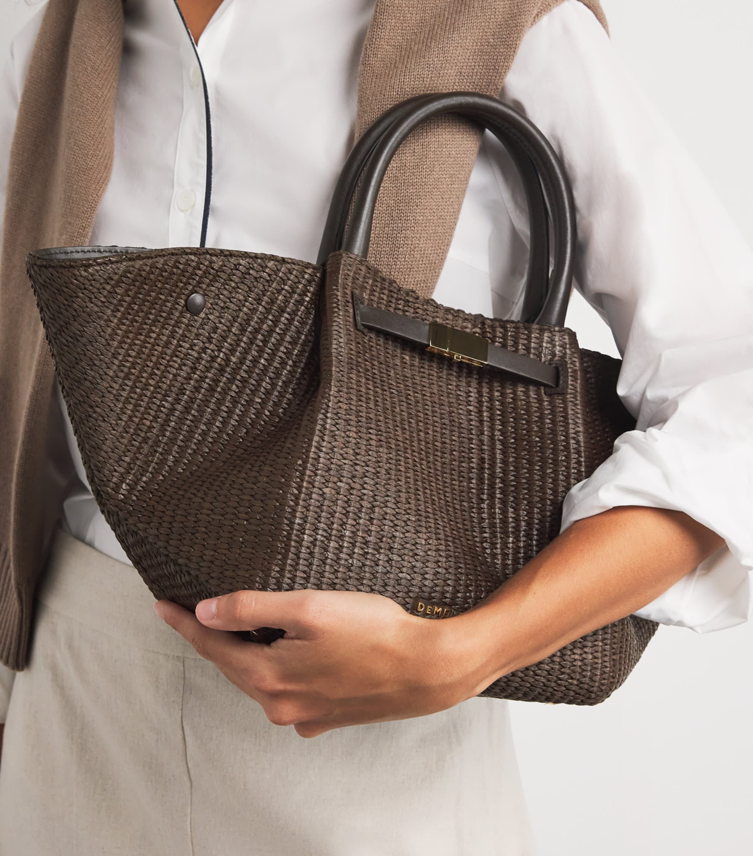 Demellier Brown Midi Raffia New York Tote Bag | Harrods US