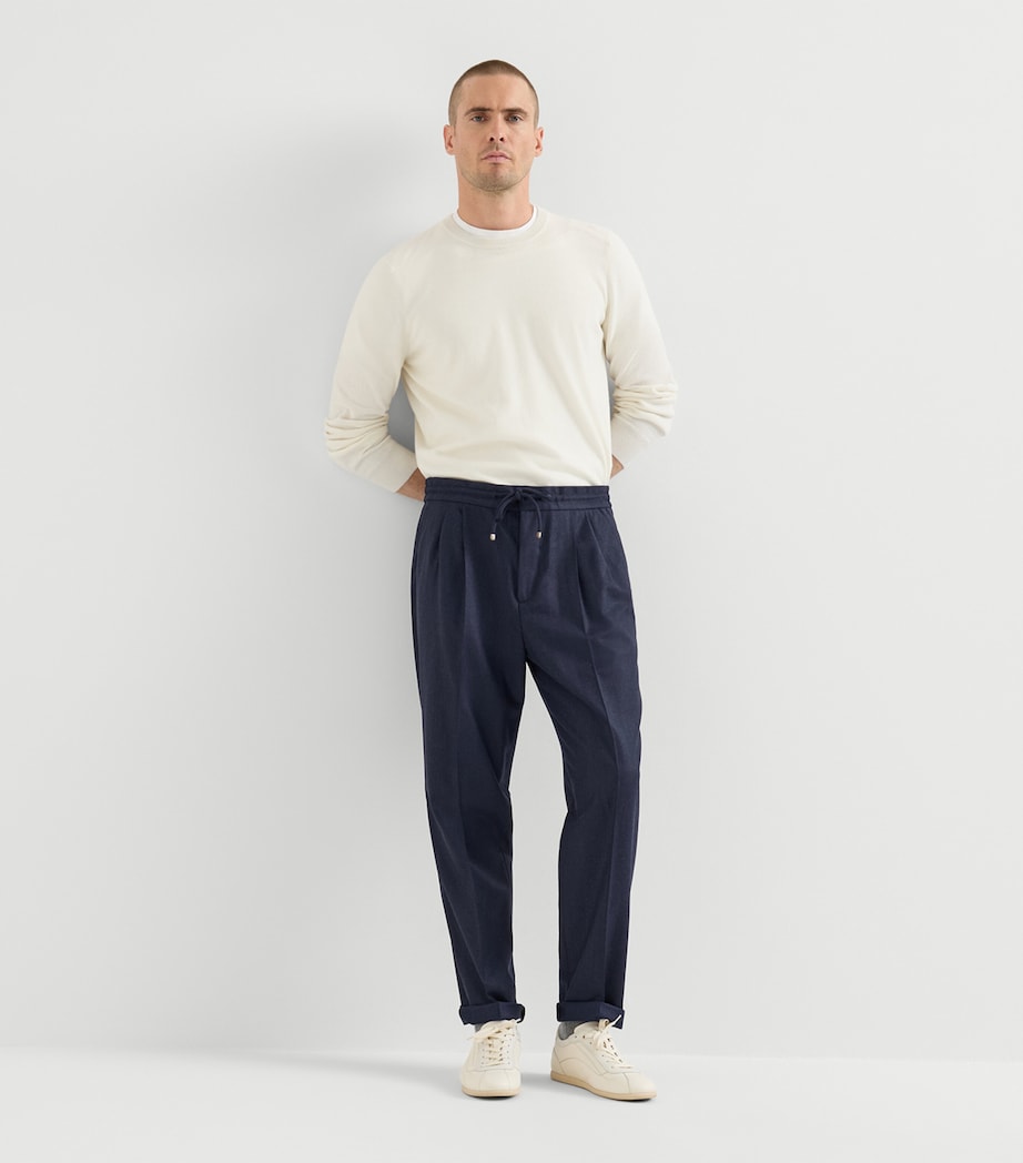 Brunello Cucinelli Mens Virgin Wool Pleated Drawstring Trousers Image 4