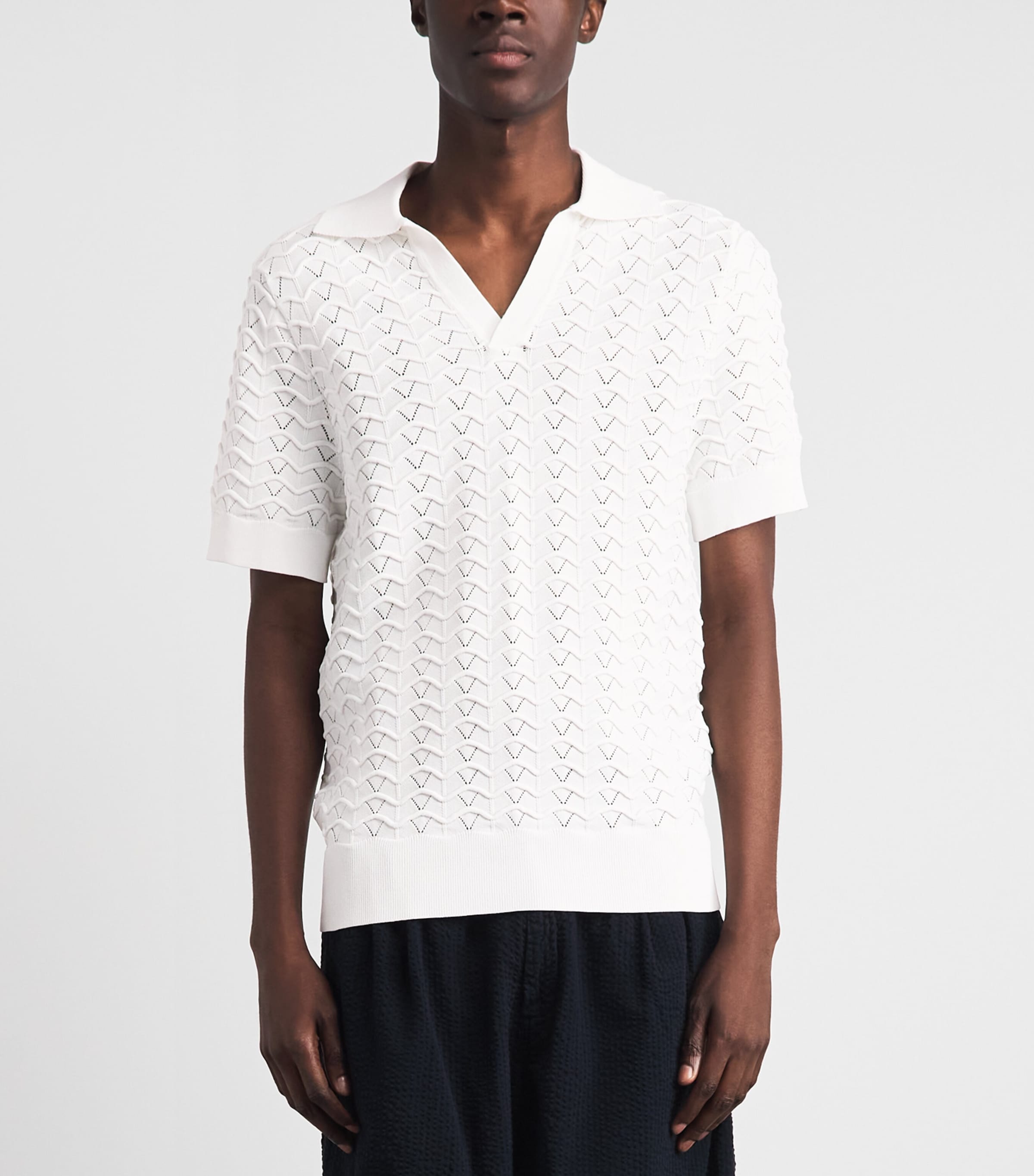 CHÉ Mens Ripple Knitted Polo Shirt White Image 4