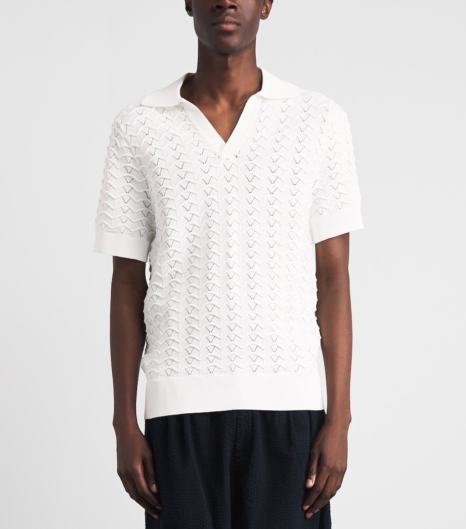 CHÉ Mens Ripple Knitted Polo Shirt White Image 4