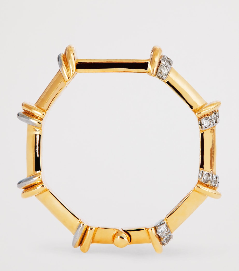 Small Yellow Gold and Diamond Warrior N*93 Hoop Earrings YELLOW GOLD Image 4