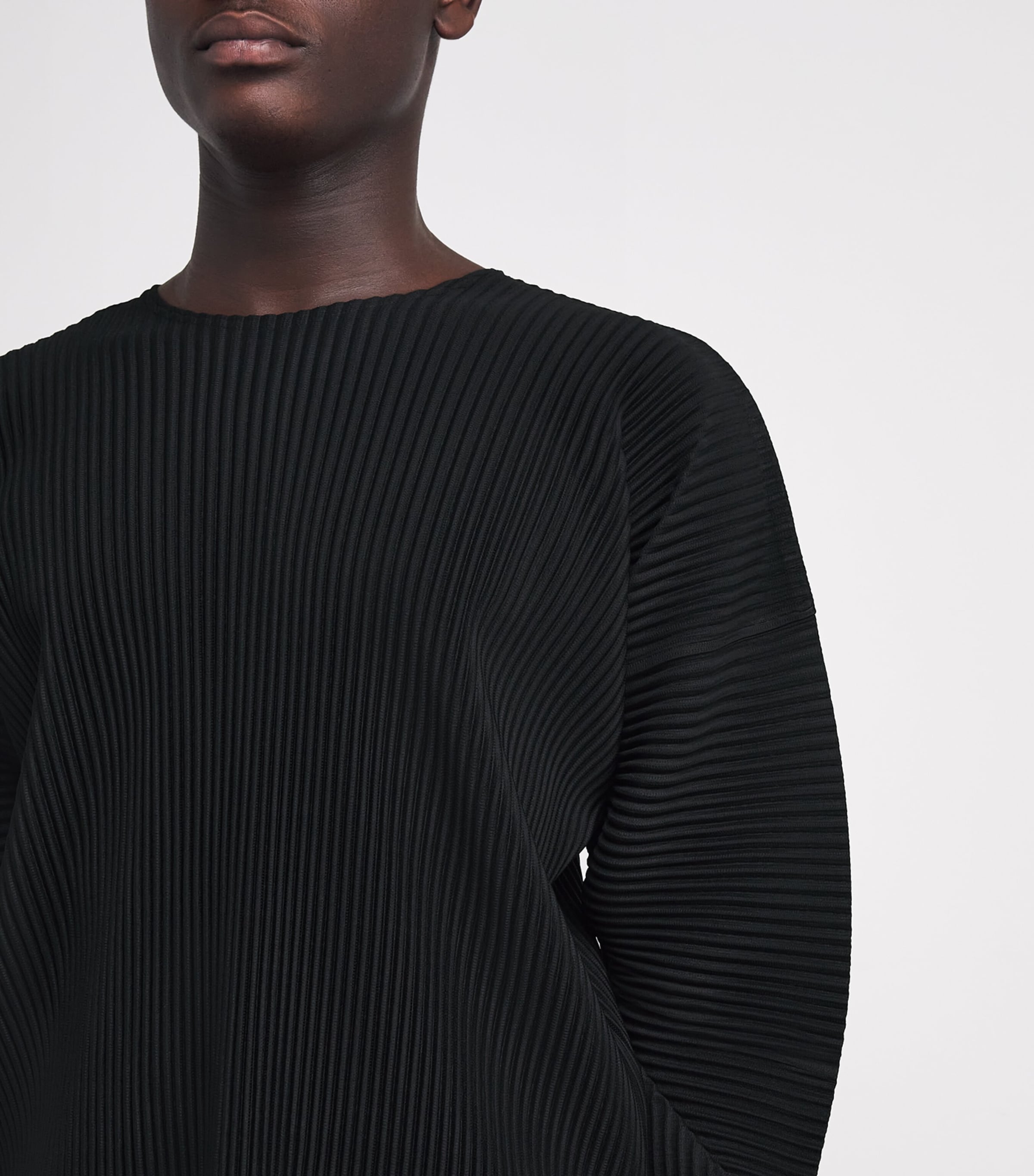 Pleated Long-Sleeve T-Shirt 15-BLACK Image 6