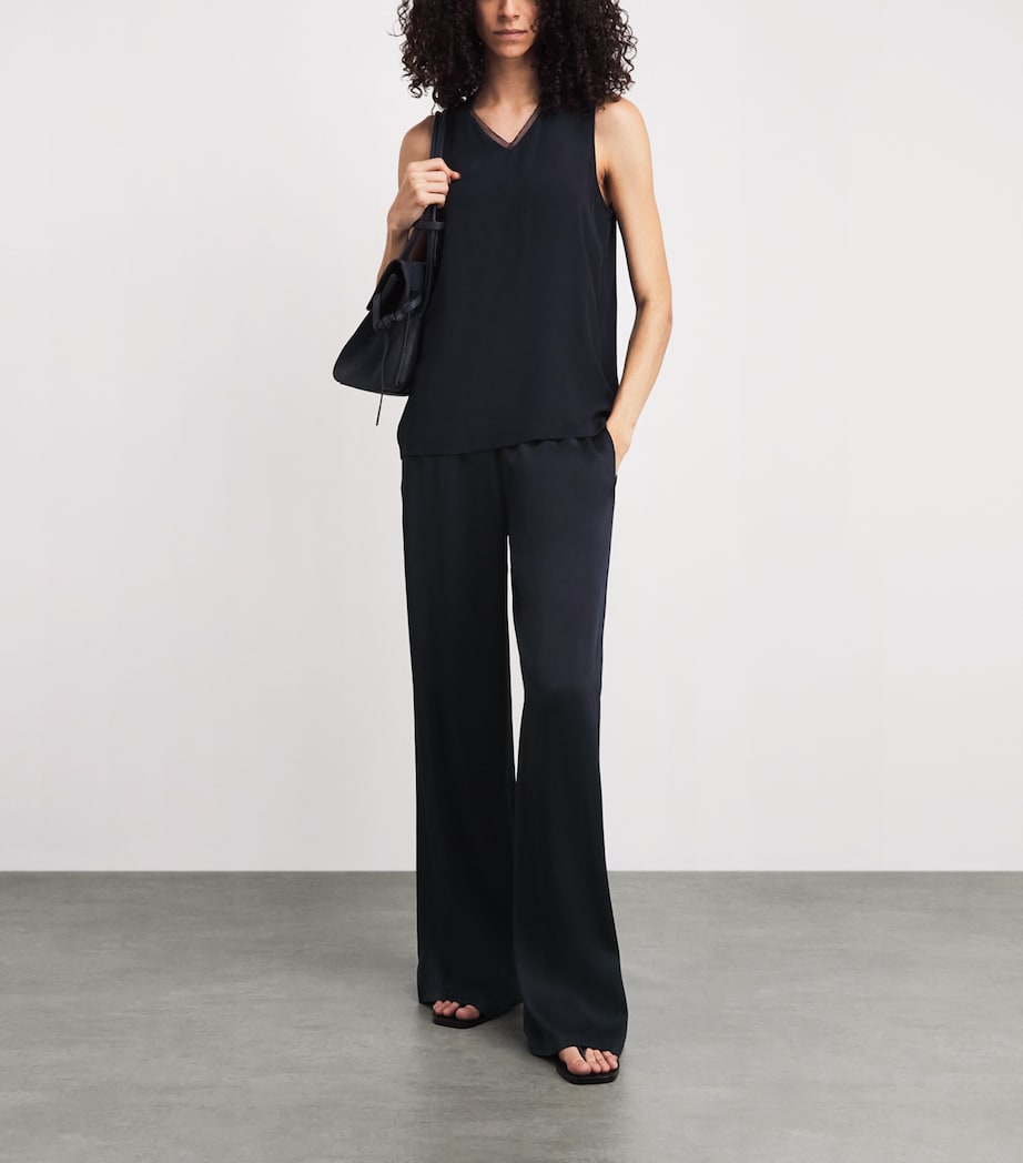 Fabiana Filippi Womens Crepe Wide-Leg Trousers Blu Notte Image 2