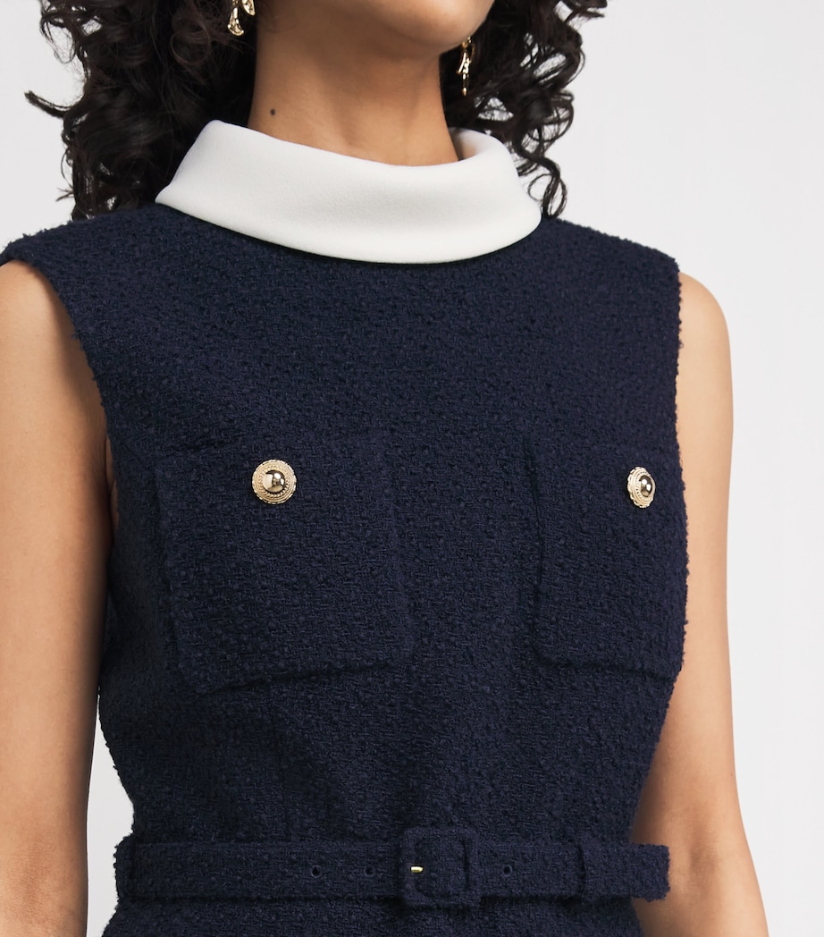 Bouclé-Satin Midi Dress BLUE Image 5
