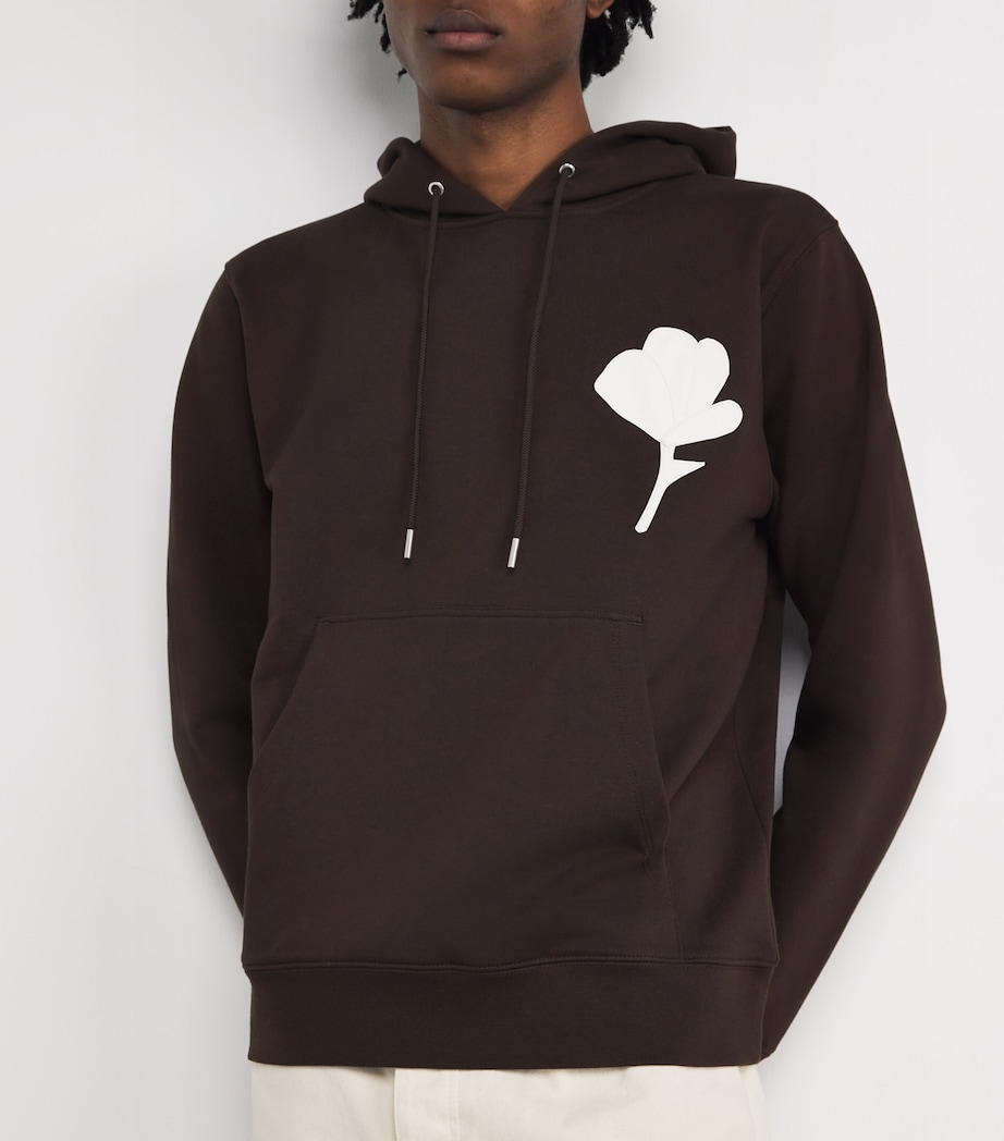 Cotton Floral-Patch Hoodie CHOCOLATE Image 6