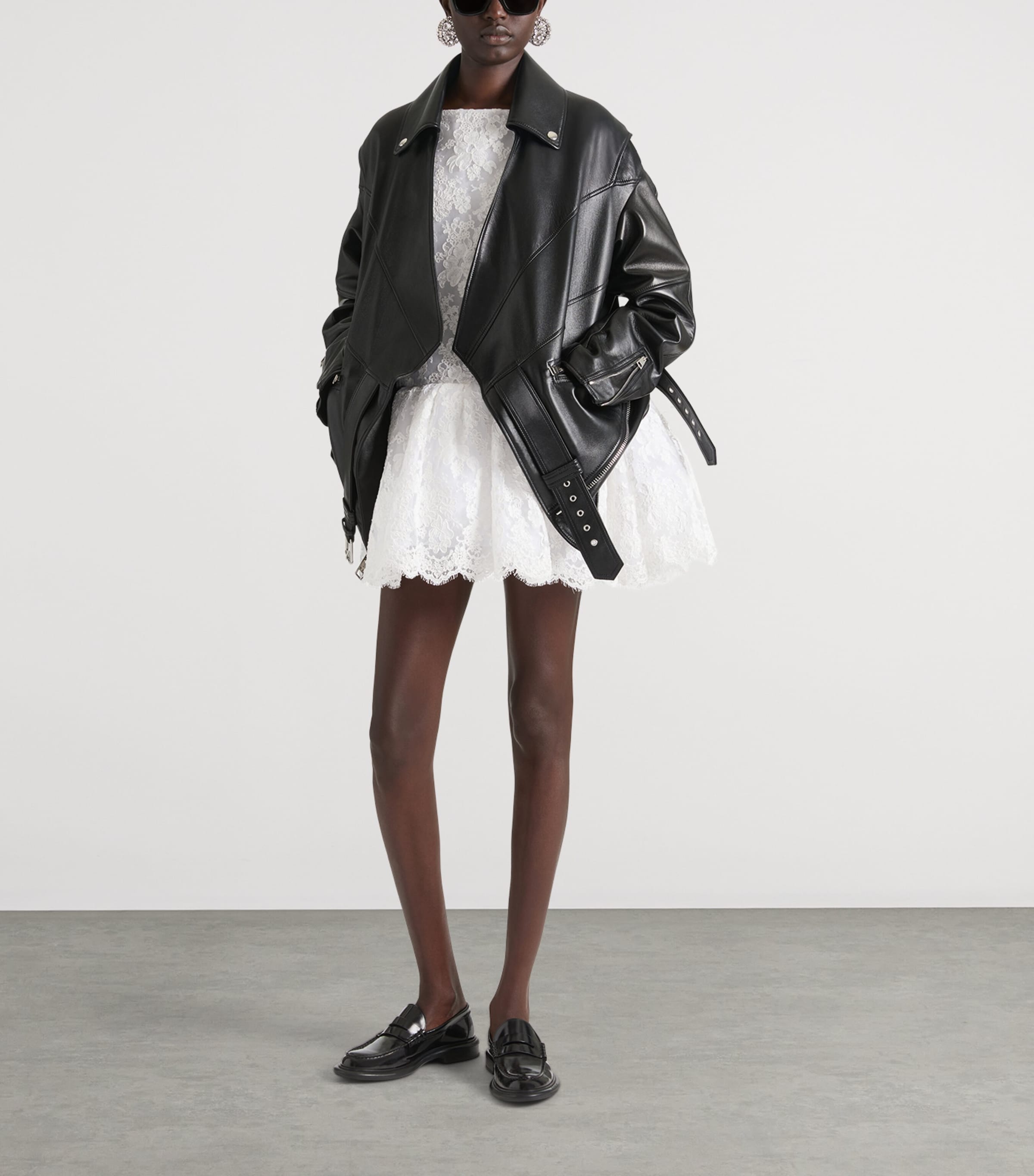 Leather Upside-Down Biker Jacket BLACK Image 2