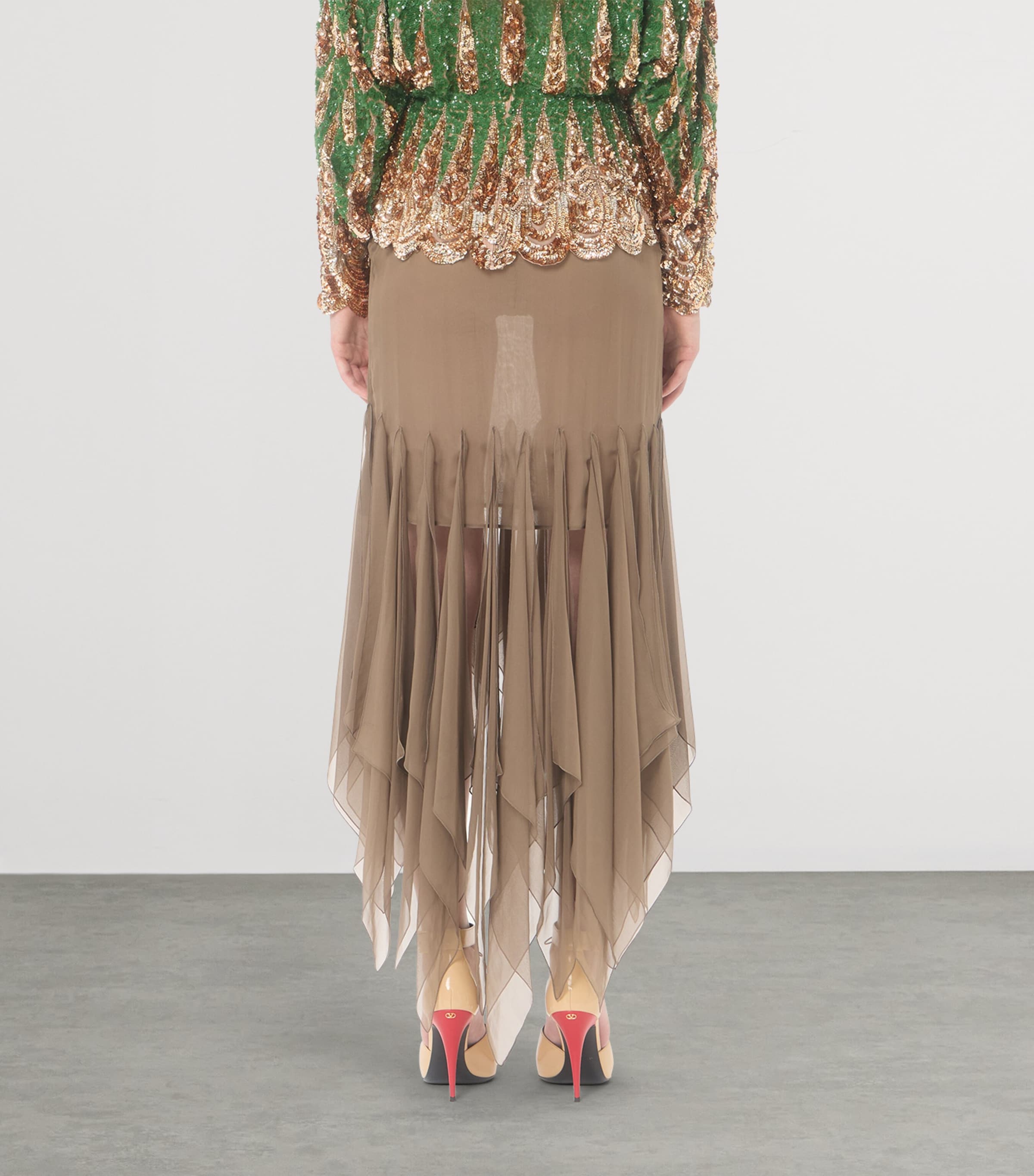 Valentino Womens Silk Ruffle-Embroidered Midi Skirt Flp Image 4