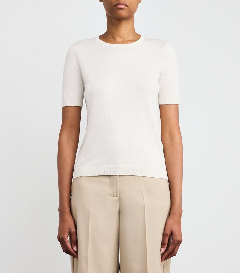 Silk-Cotton Ribbed-Trim T-Shirt WHITE Image 3