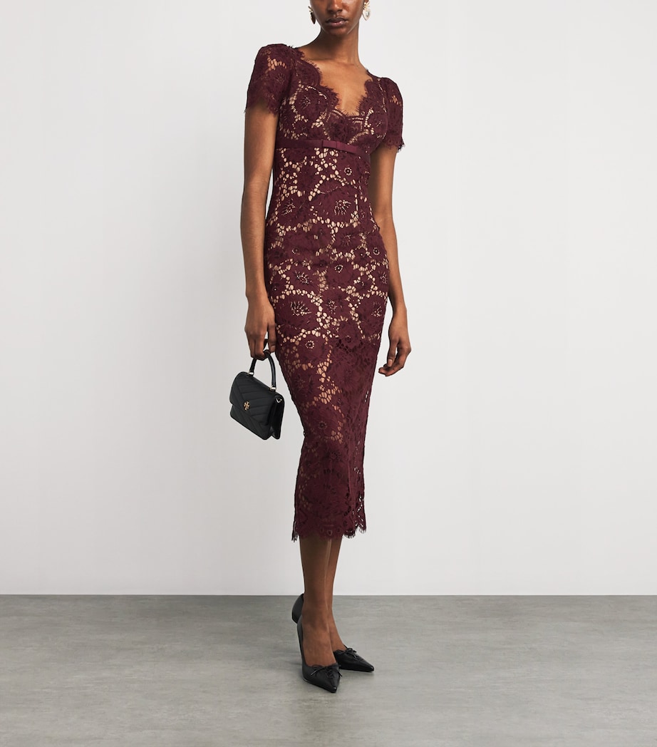 Guipure Lace V-Neck Midi Dress BURGUNDY Image 2