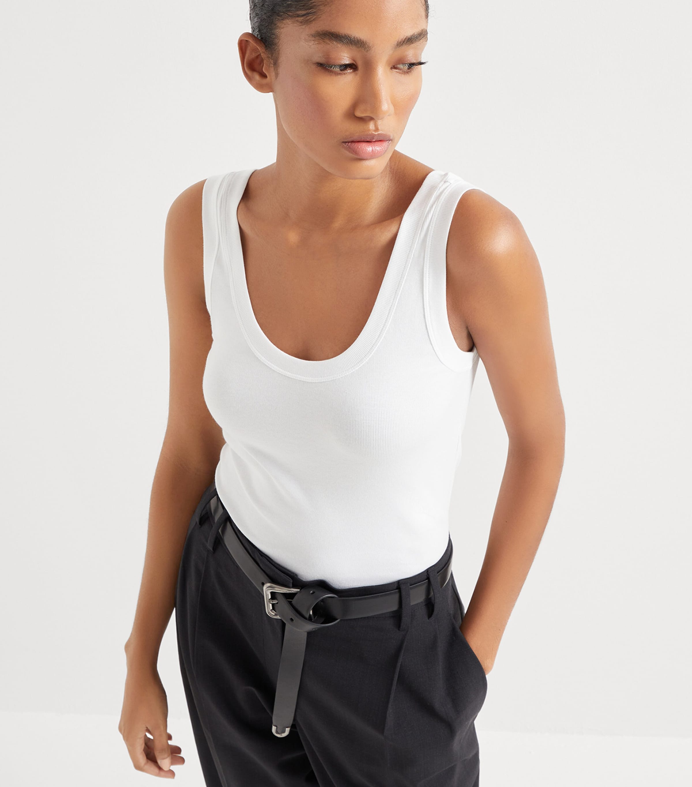 Brunello Cucinelli Womens Stretch-Cotton Ribbed Tank Top Image 5