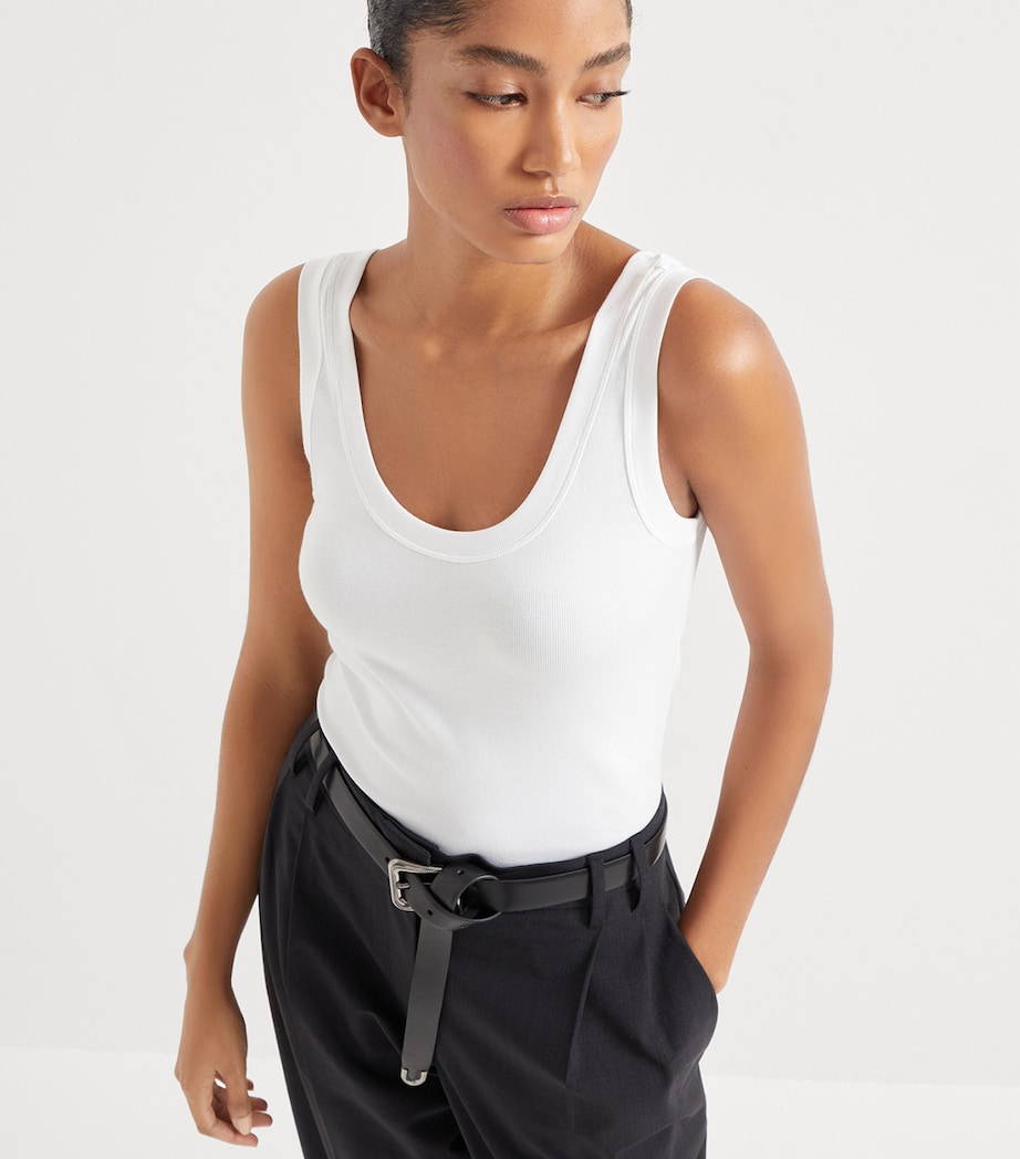 Brunello Cucinelli Womens Stretch-Cotton Ribbed Tank Top Image 5