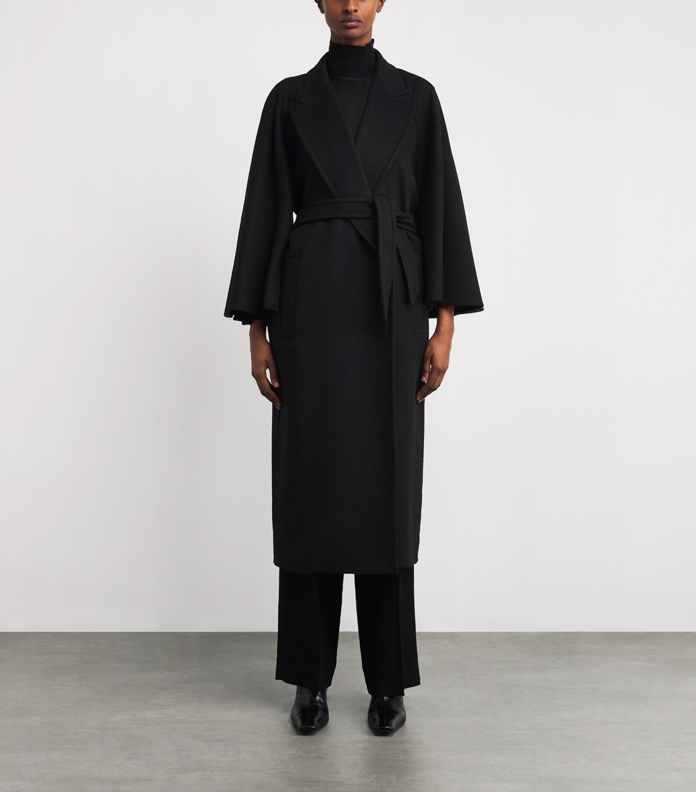 Cashmere-Wool Wrap Coat BLACK Image 3