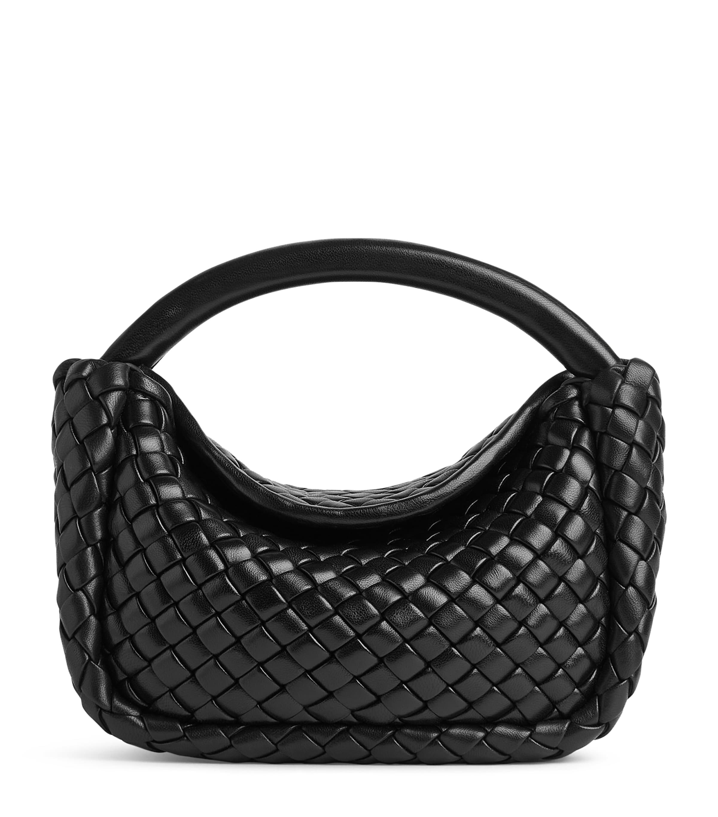 Shop Bottega Veneta Mini Lambskin Cobble Top-handle Bag In Black