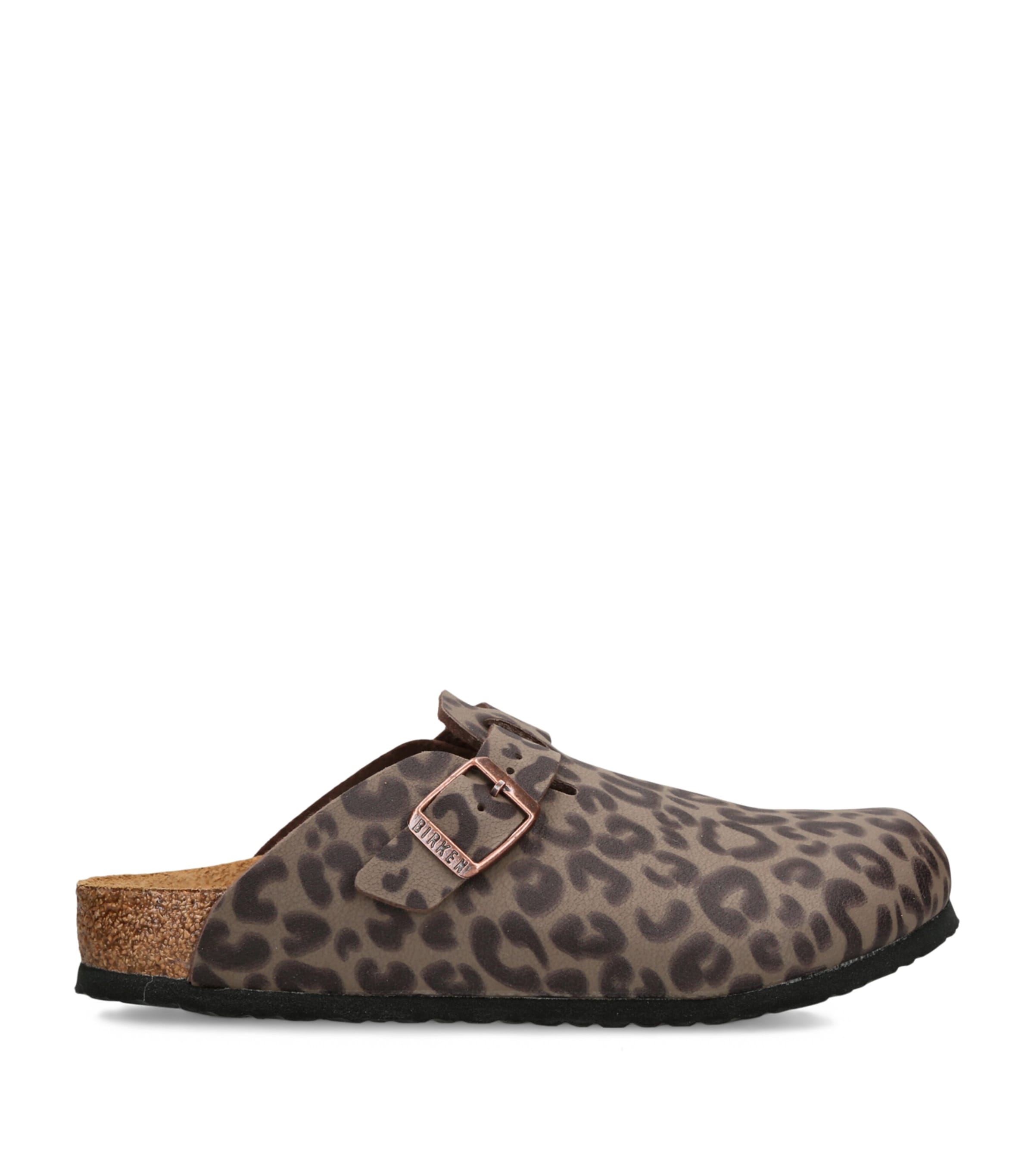 Birkenstock Kids Leather Leopard Print Boston Clogs Brown/oth Image 1