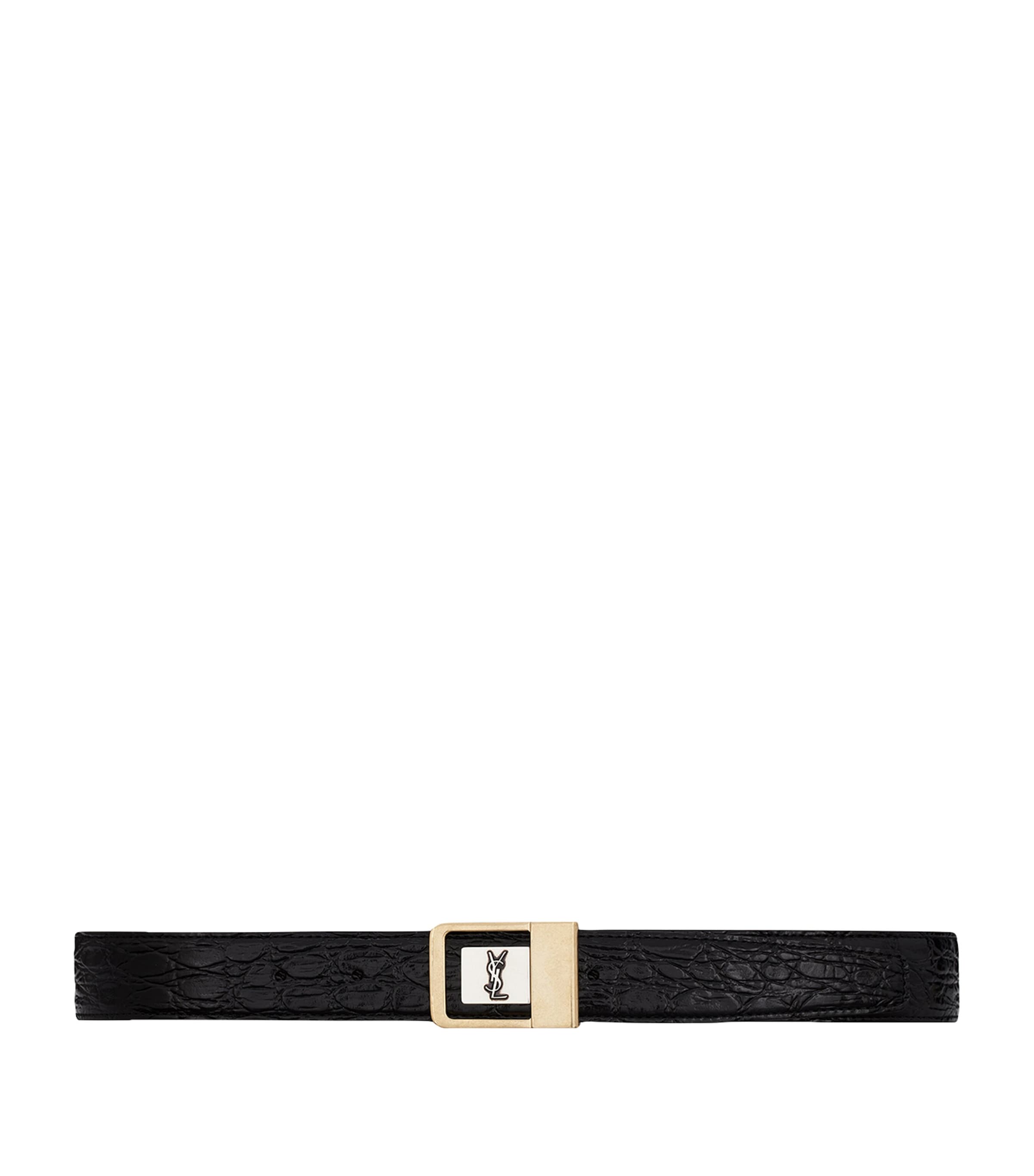 Saint Laurent Croc-embossed Leather Buckle Belt In Black