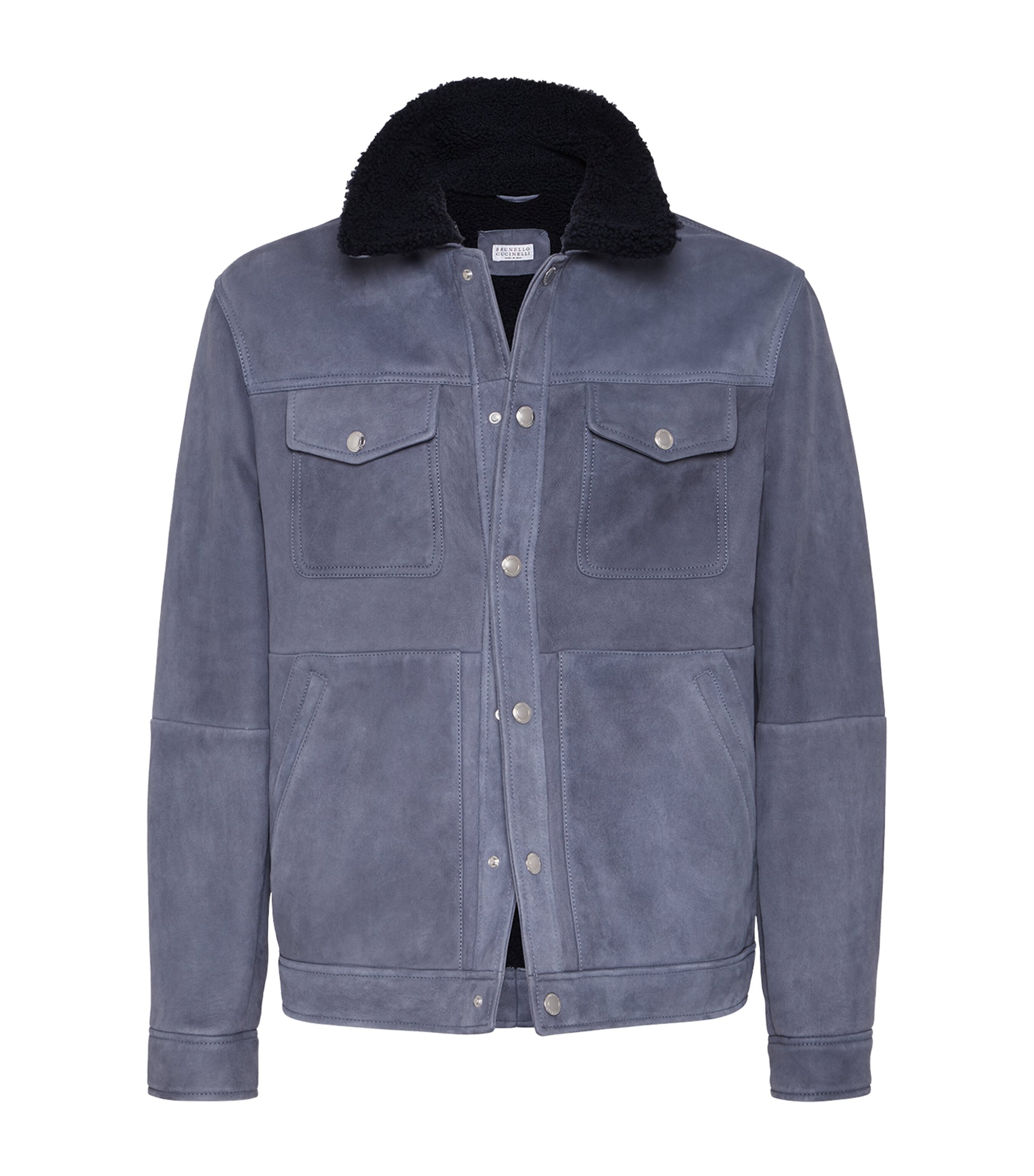 Brunello Cucinelli Suede-shearling Four-pocket Jacket In Blue