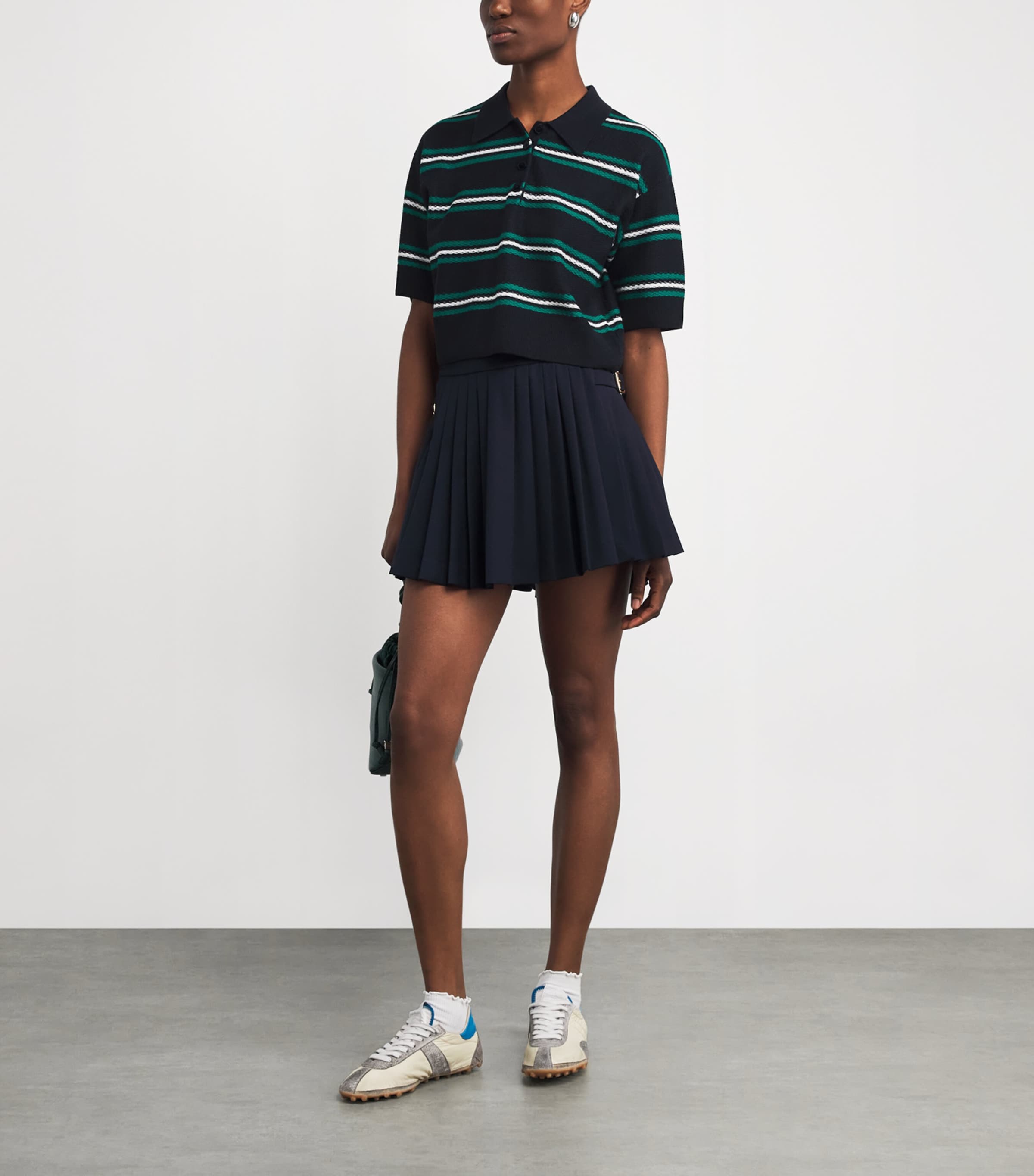 Striped Cropped Polo Sweater NAVY BLUE Image 2