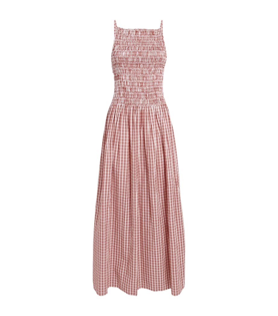 Faithfull The Brand Womens Cotton Shirred Laia Midi Dress Paloma Chk Cnnmn Wht Image 1