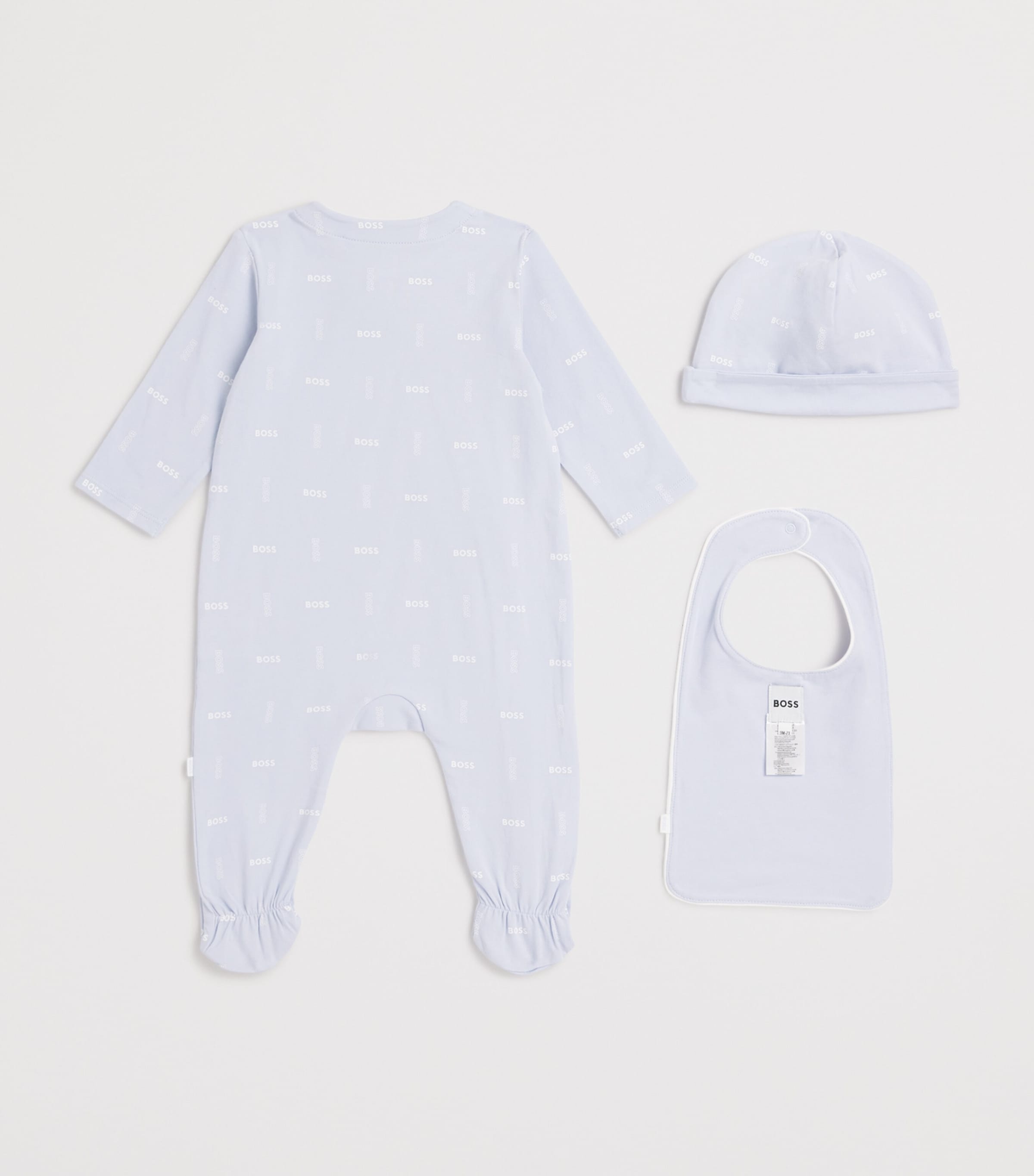 Stretch-Cotton All-In-One, Bib and Hat Set (1-18 Months) 771PALE BLUE Image 2