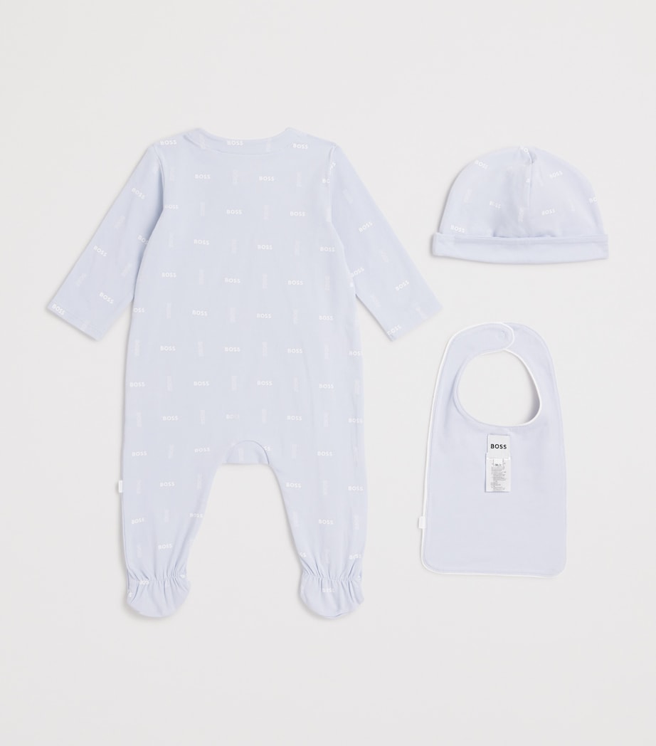 Stretch-Cotton All-In-One, Bib and Hat Set (1-18 Months) 771PALE BLUE Image 2