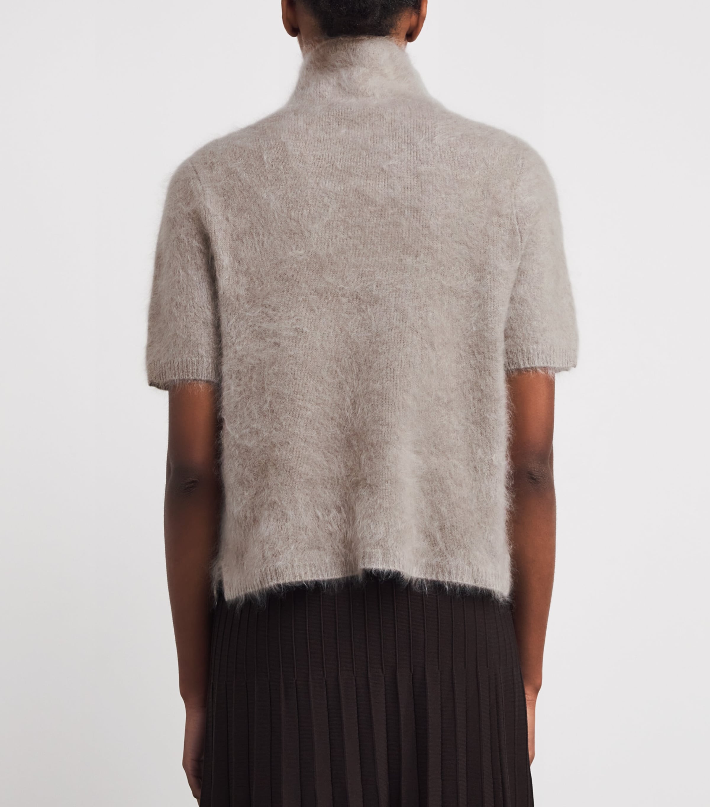 Brushed Cashmere Short-Sleeve Sweater GREIGE Image 4