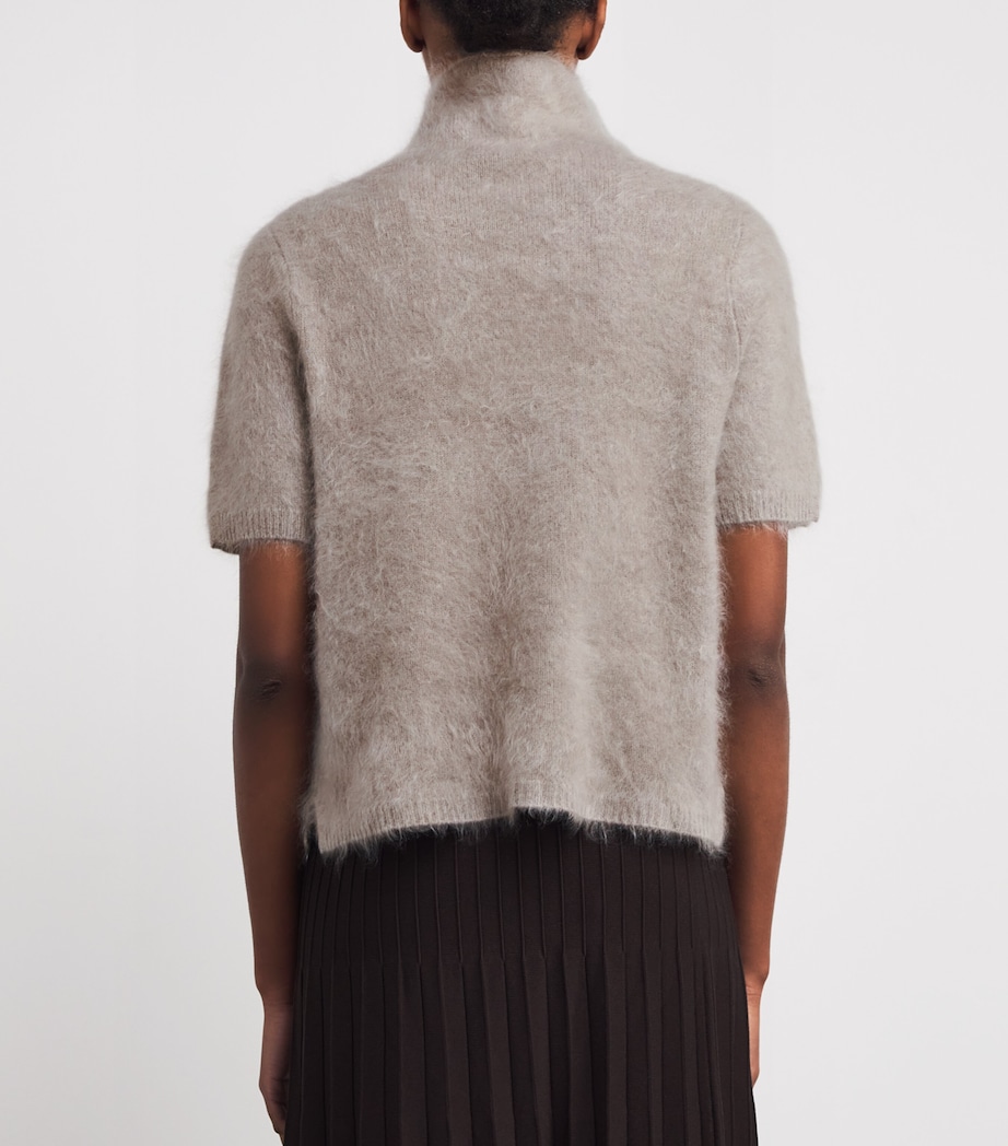 Brushed Cashmere Short-Sleeve Sweater GREIGE Image 4