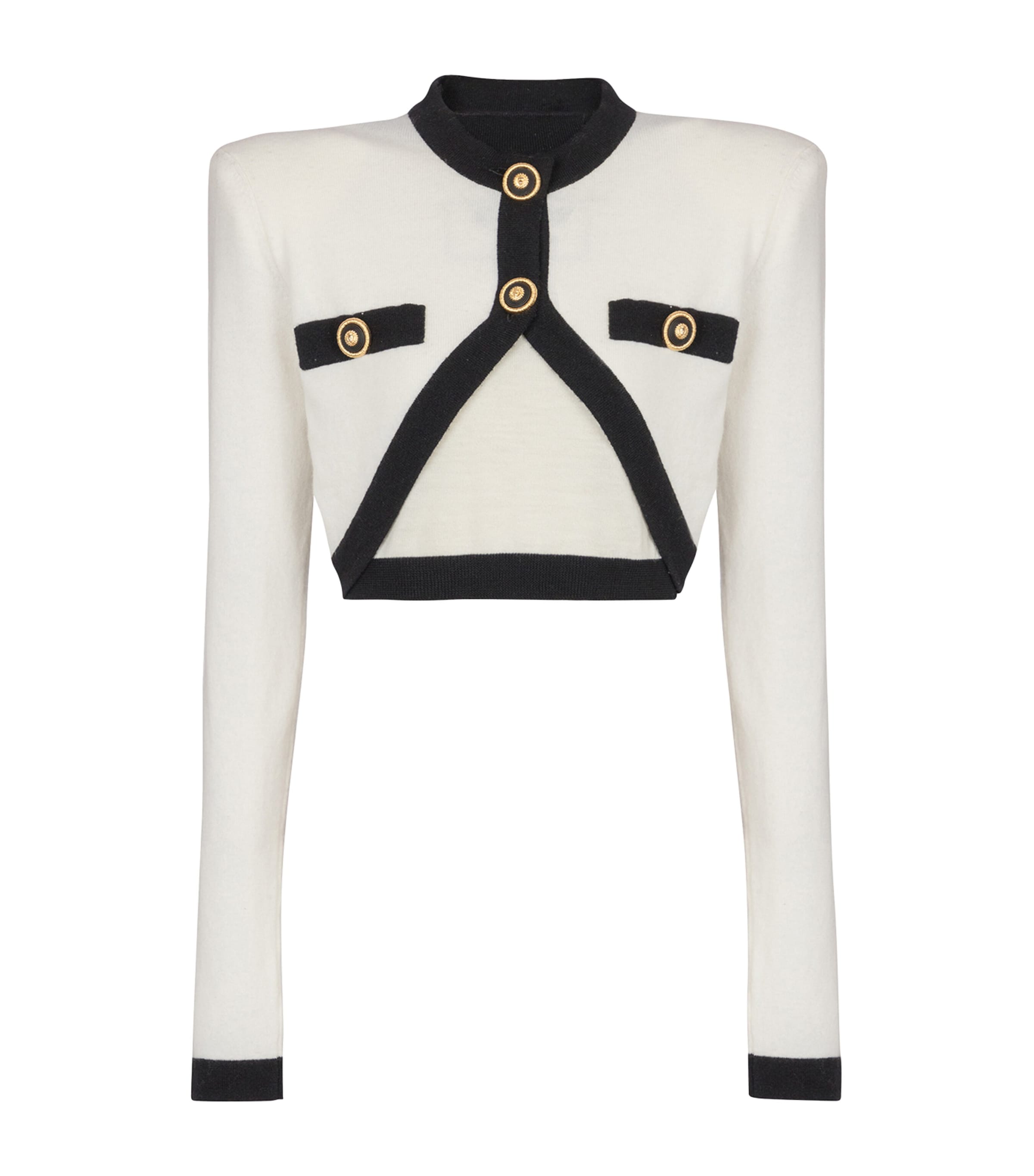 Balmain Wool-cashmere Cropped Cardigan In Beige