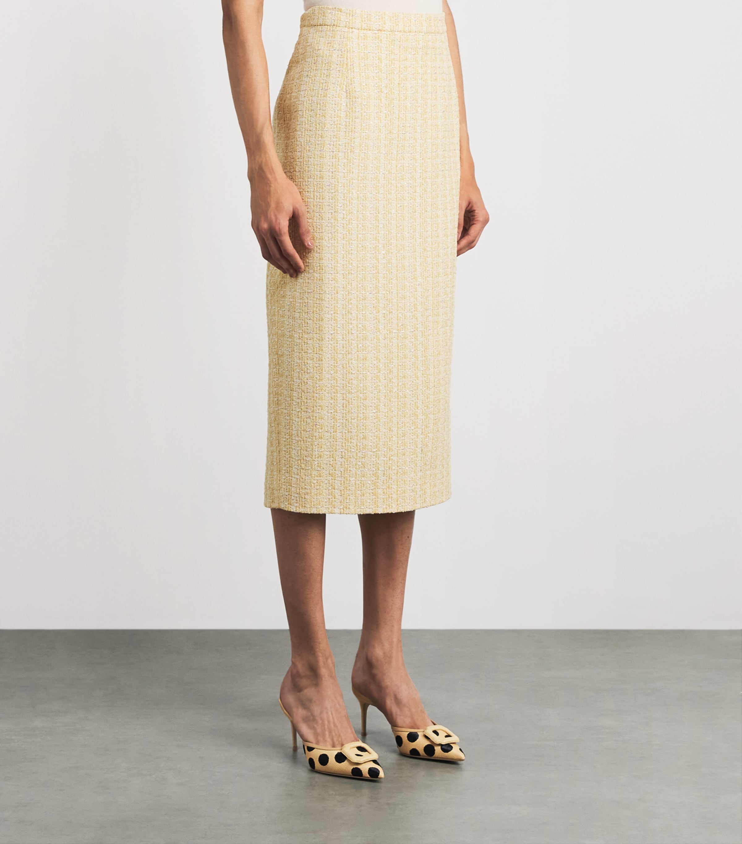 Alessandra Rich Womens Tweed Sequin-Embellished Midi Skirt Yellow Whit Image 4