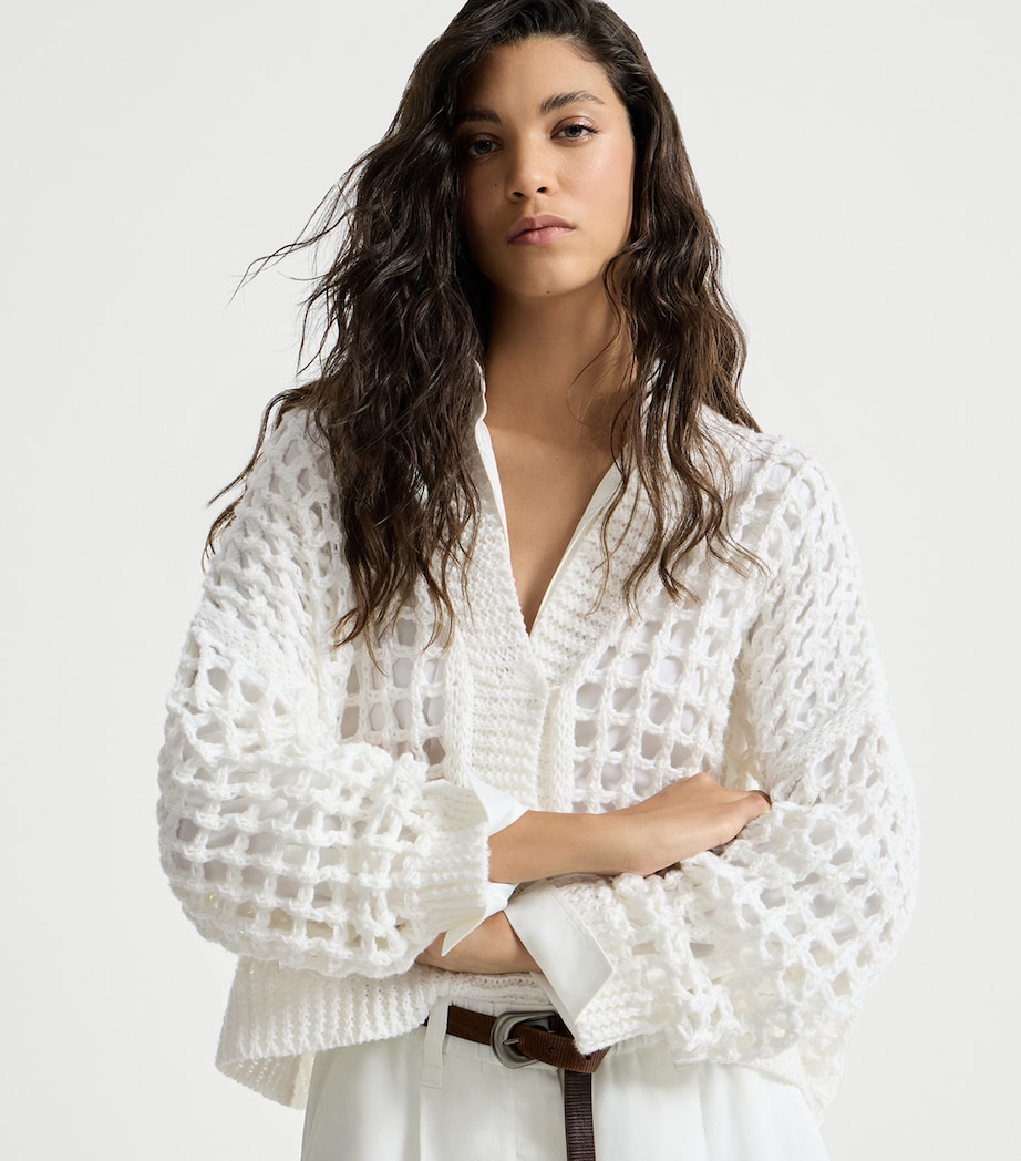 Brunello Cucinelli Womens Jute-Cotton-Blend Cardigan Image 4
