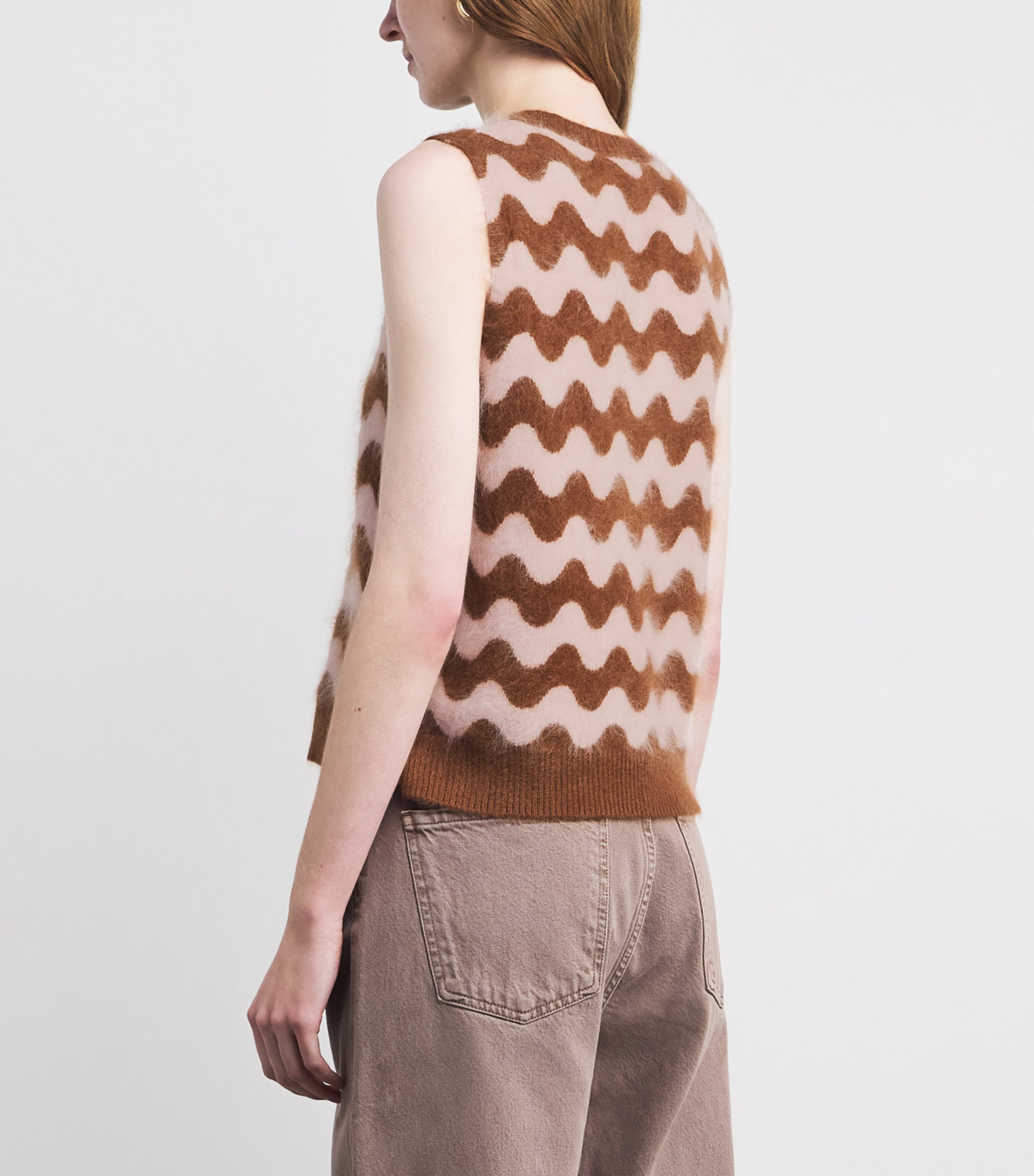 Brushed Cashmere Stripe Sweater Vest CARAMEL/SMOKE PINK Image 4