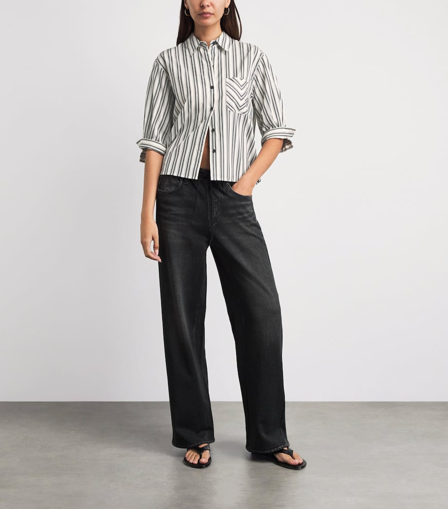 Rag & Bone Womens Cropped-Sleeve Stripe Lucia Shirt Charcstrp Image 3