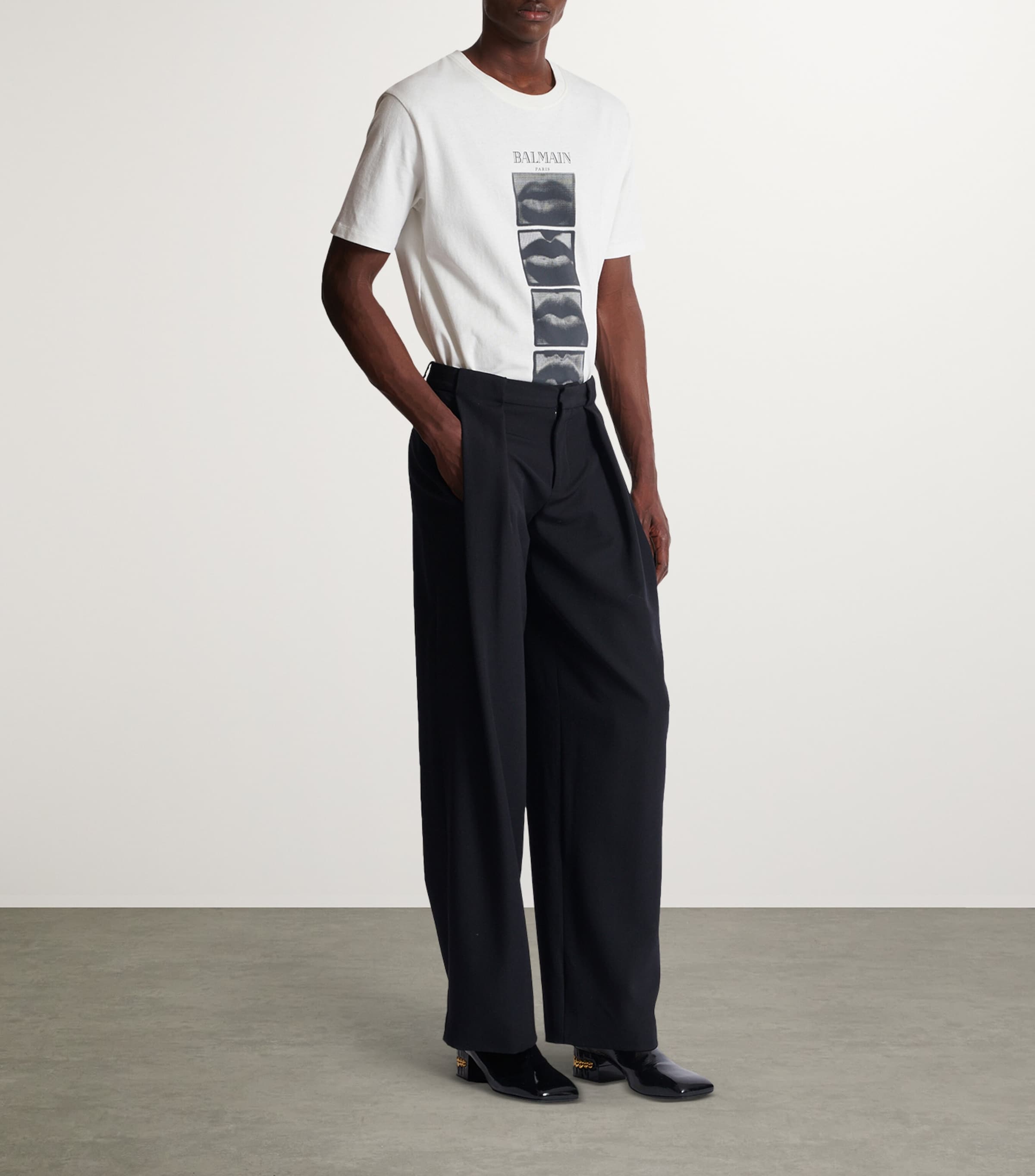 Wool Pleated Straight Trousers 0PA NOIR Image 2