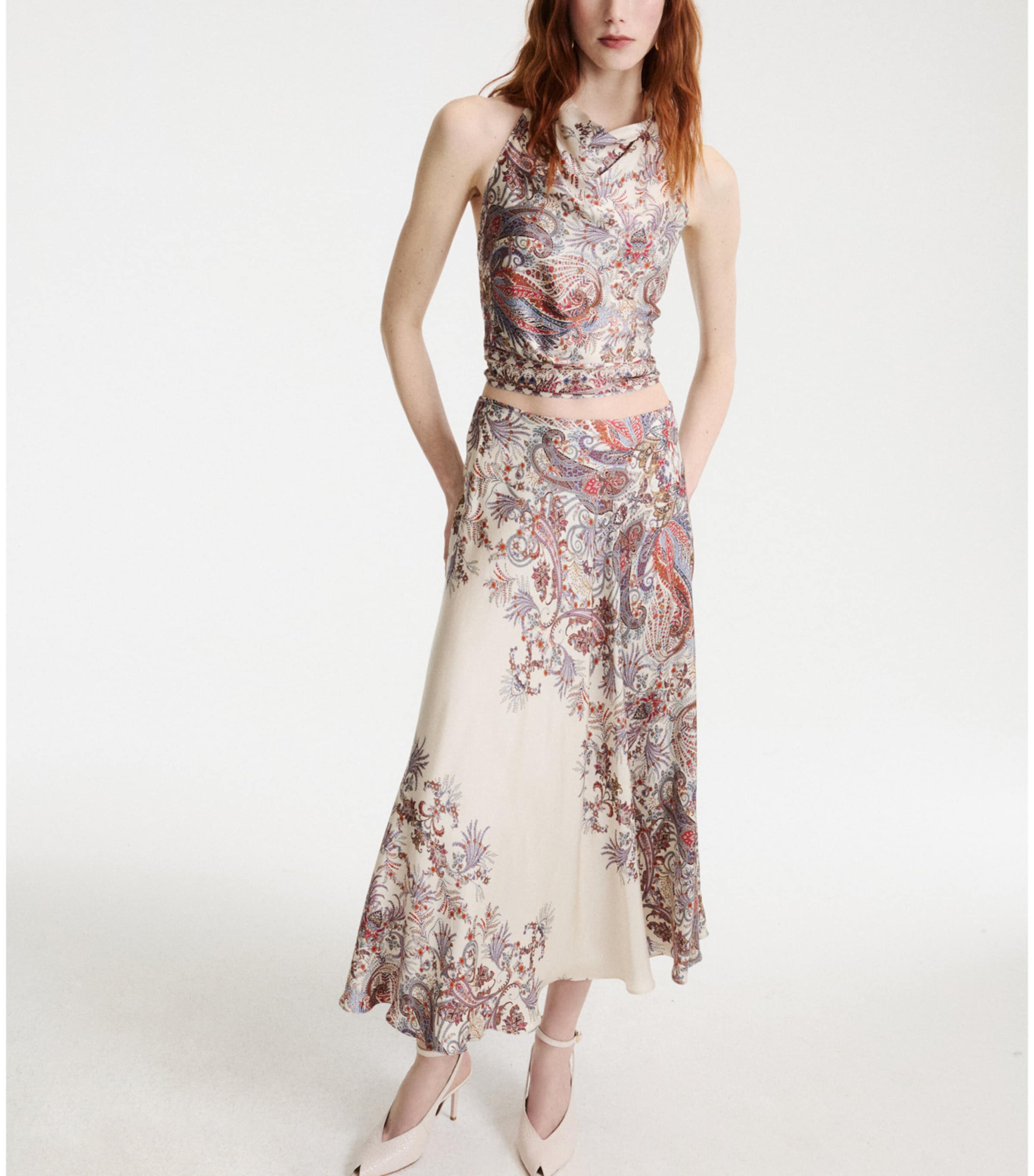 Marella Womens Satin Paisley Print Skirt Cream Image 6