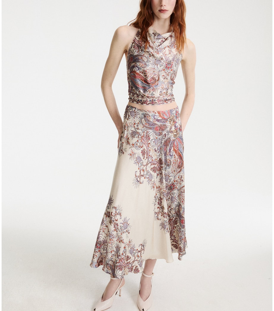 Marella Womens Satin Paisley Print Skirt Cream Image 6