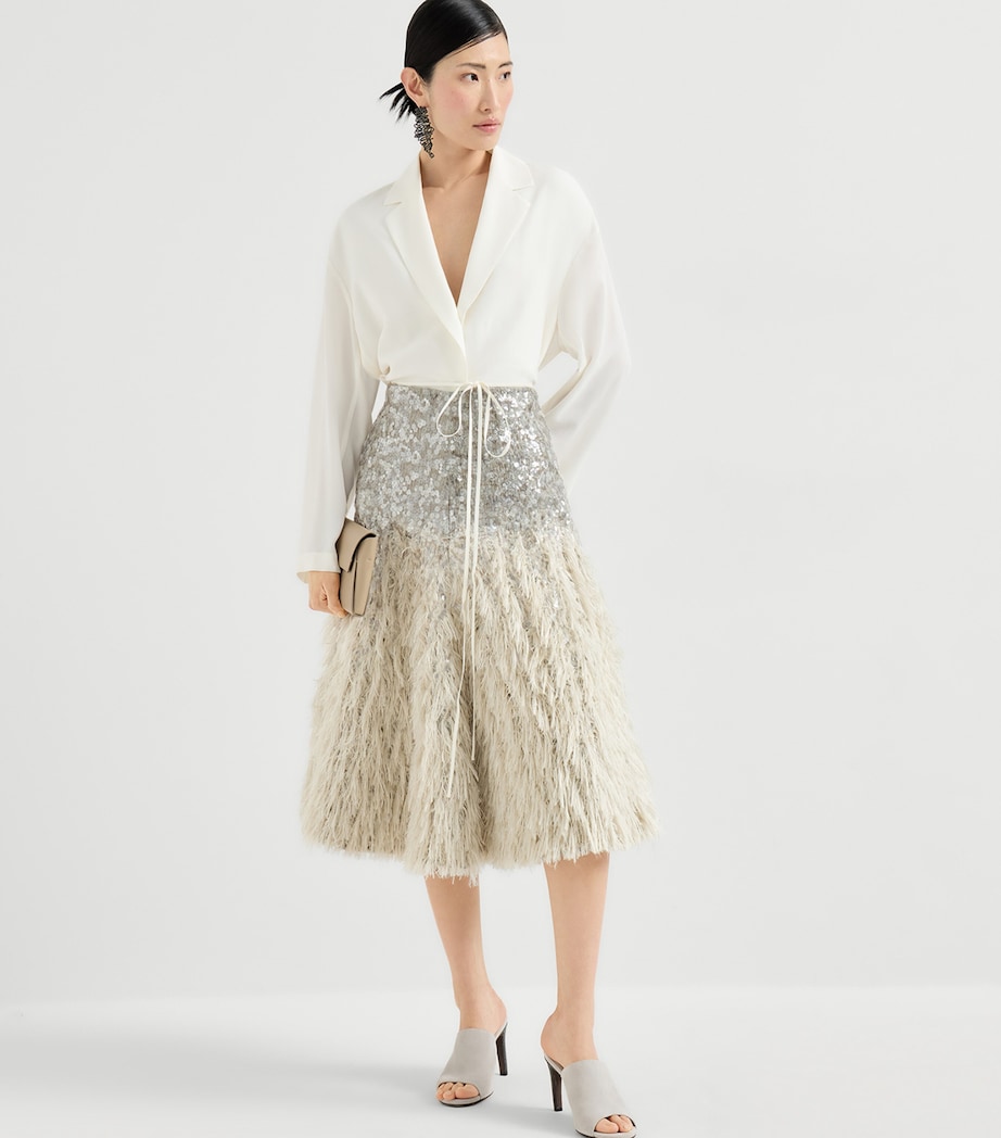 Brunello Cucinelli Womens Dazzling Fil Coupé Midi Skirt Image 2