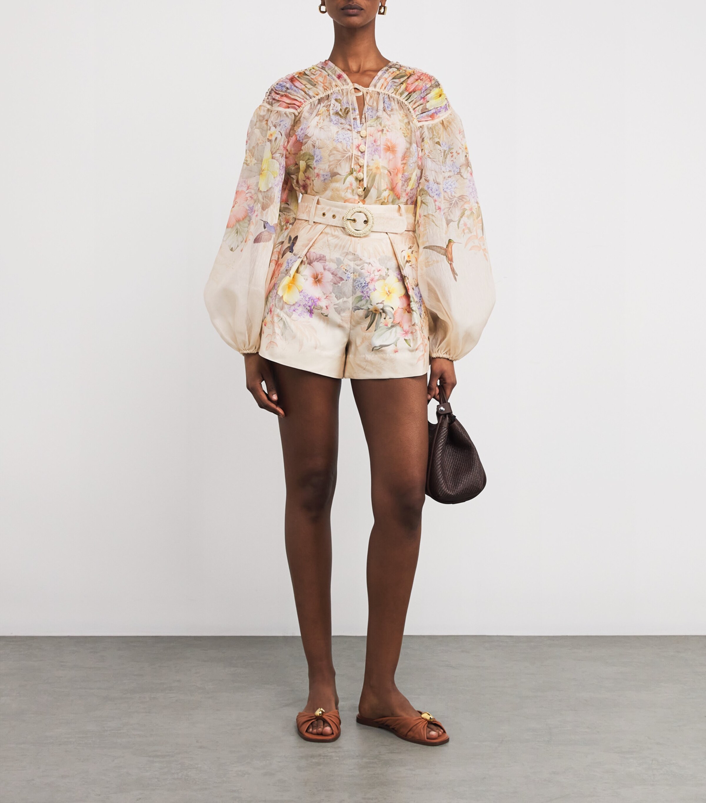 Silk-Cotton Floral Shorts IVORY TROPICAL Image 2