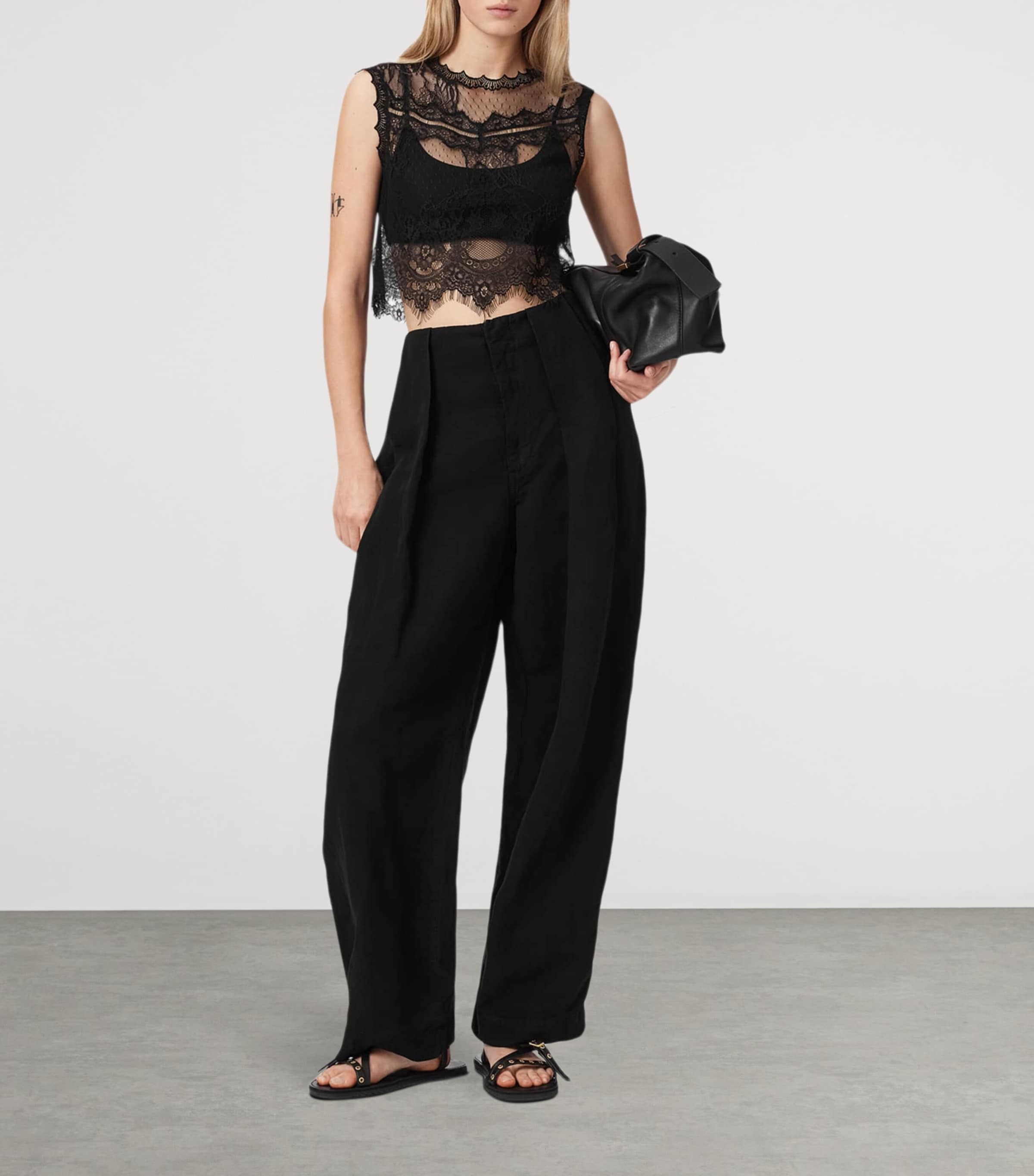 AllSaints Womens Lace Eliza Crop Top Black Image 5