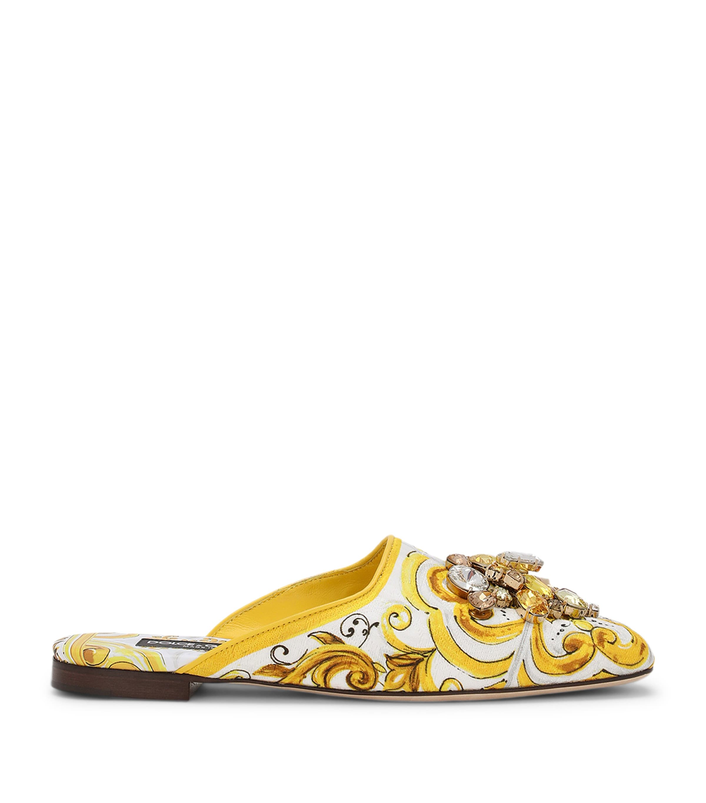 Dolce & Gabbana Crystal-embellished Majolica Mules In Gold