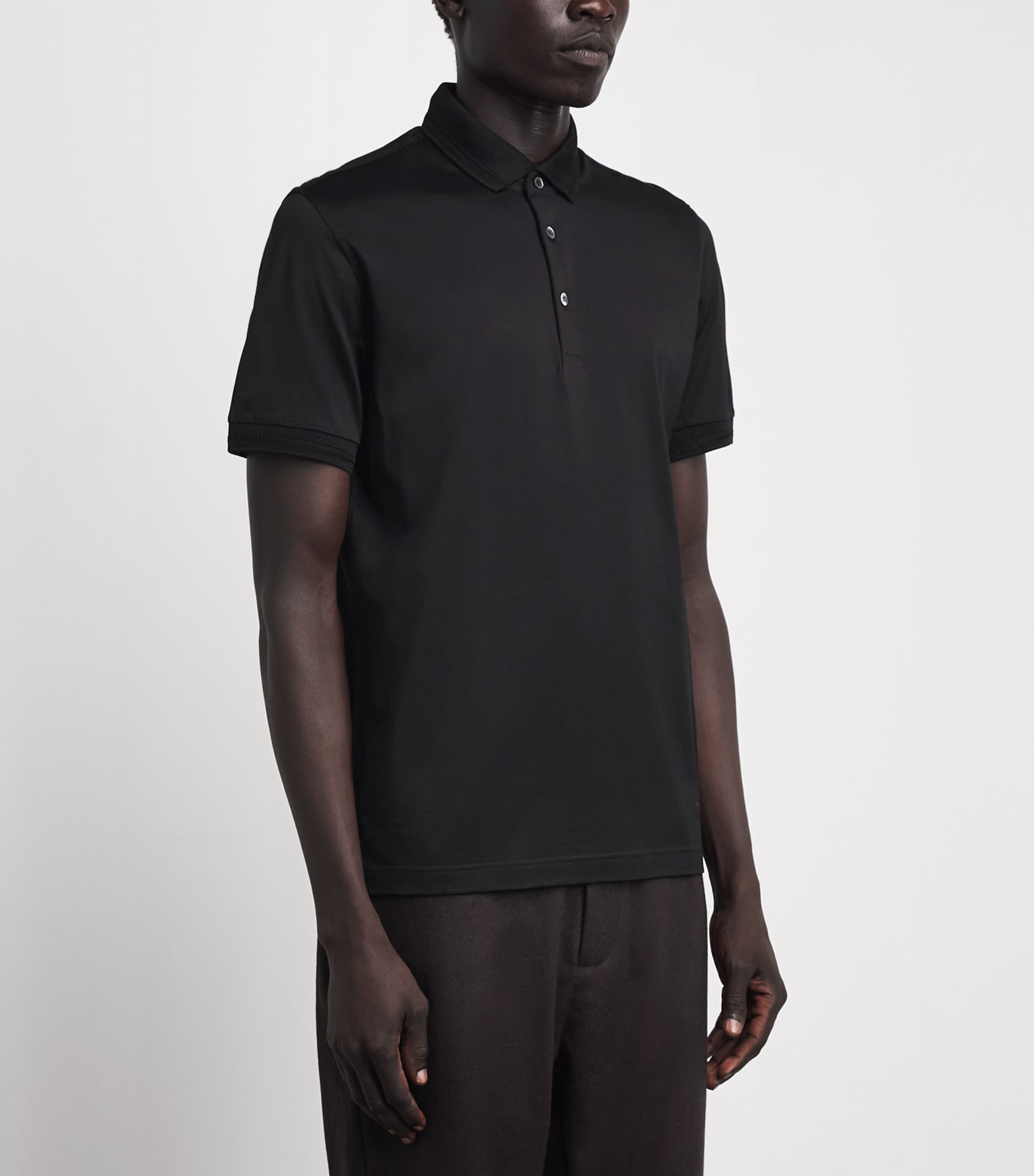 Corneliani Mens Cotton Jersey Polo Shirt Black Image 4
